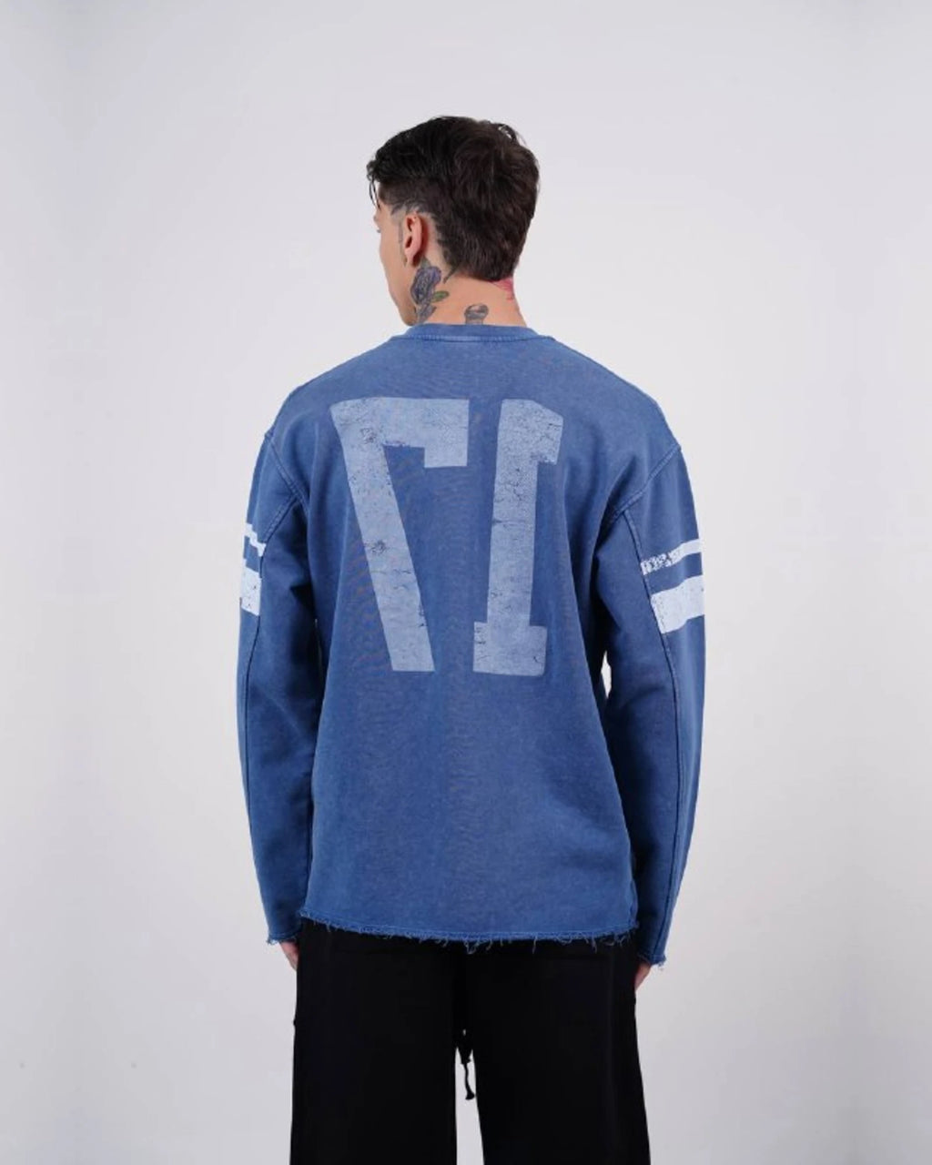 Los Angeles 17 oversized vintage football jersey sweatshirt in washed blue, back view