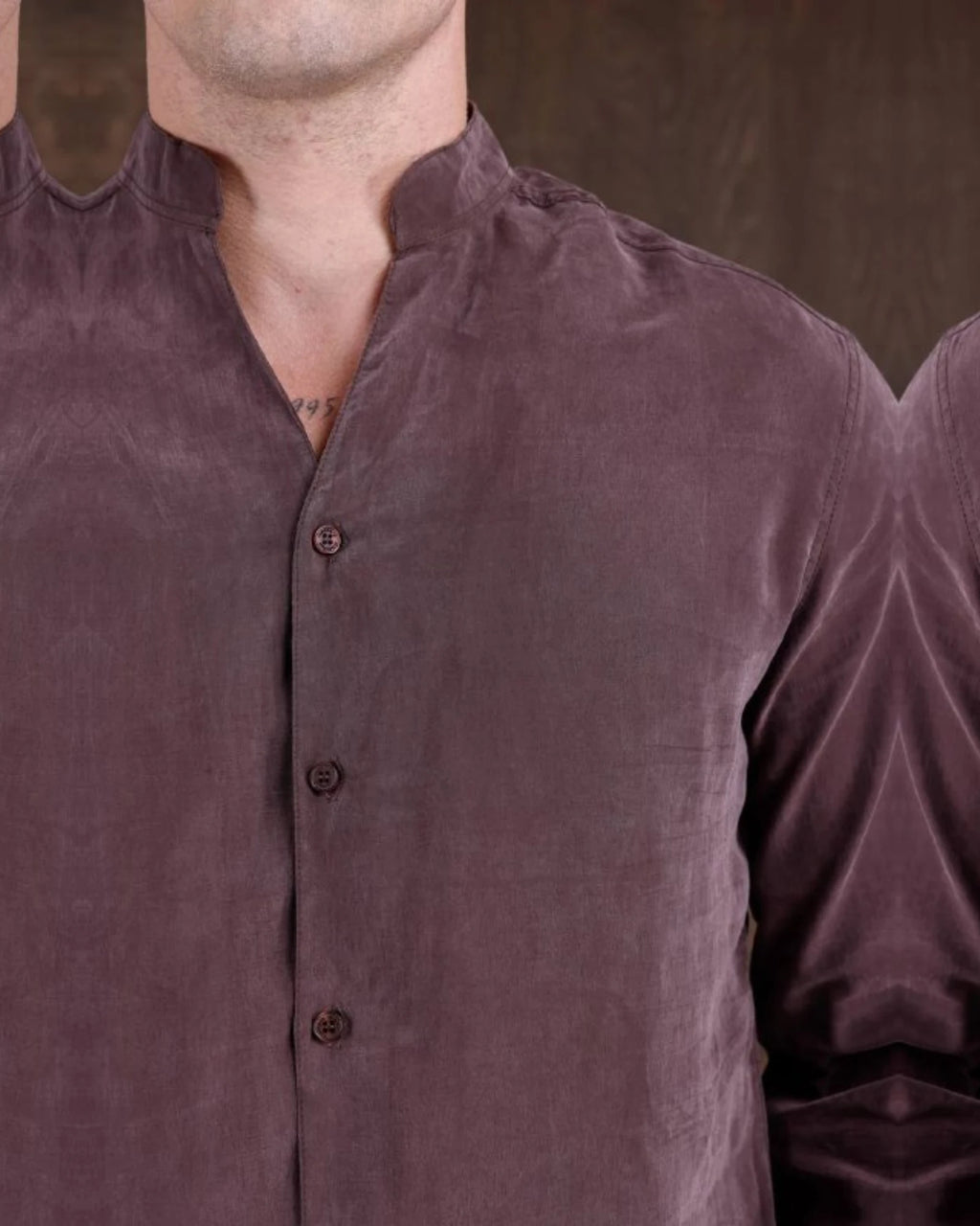 Lyocell Band Collar Shirt in plum, photo 2