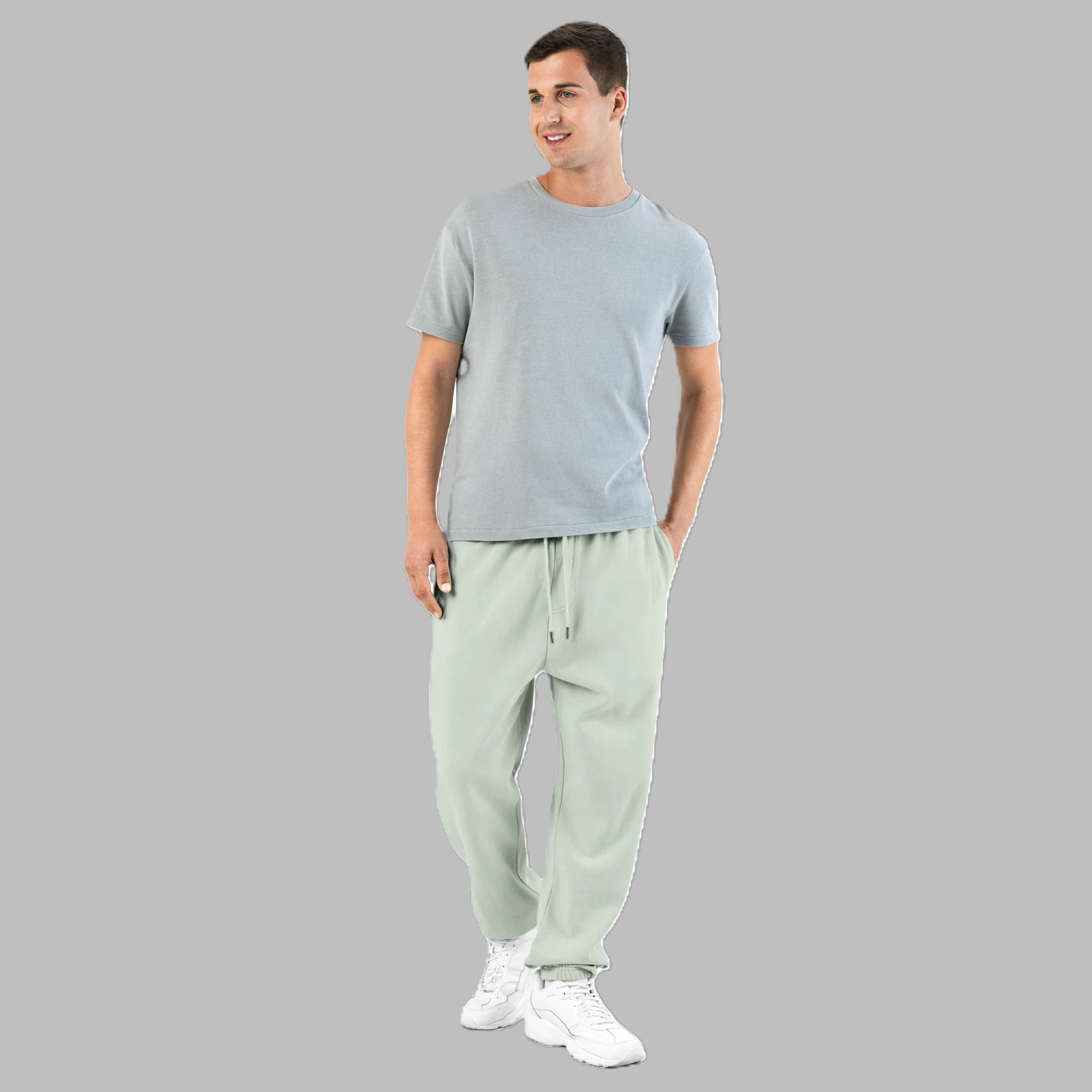 Model Wearing Good Vibes Pistachio Fleece Sweatpants Front View - Withinblack