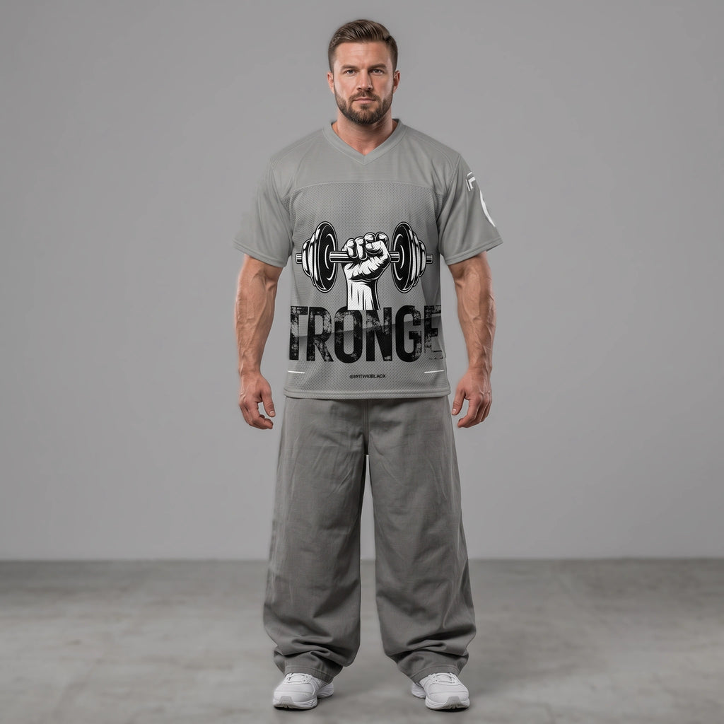 "STRONGER" Graphic Football Jersey