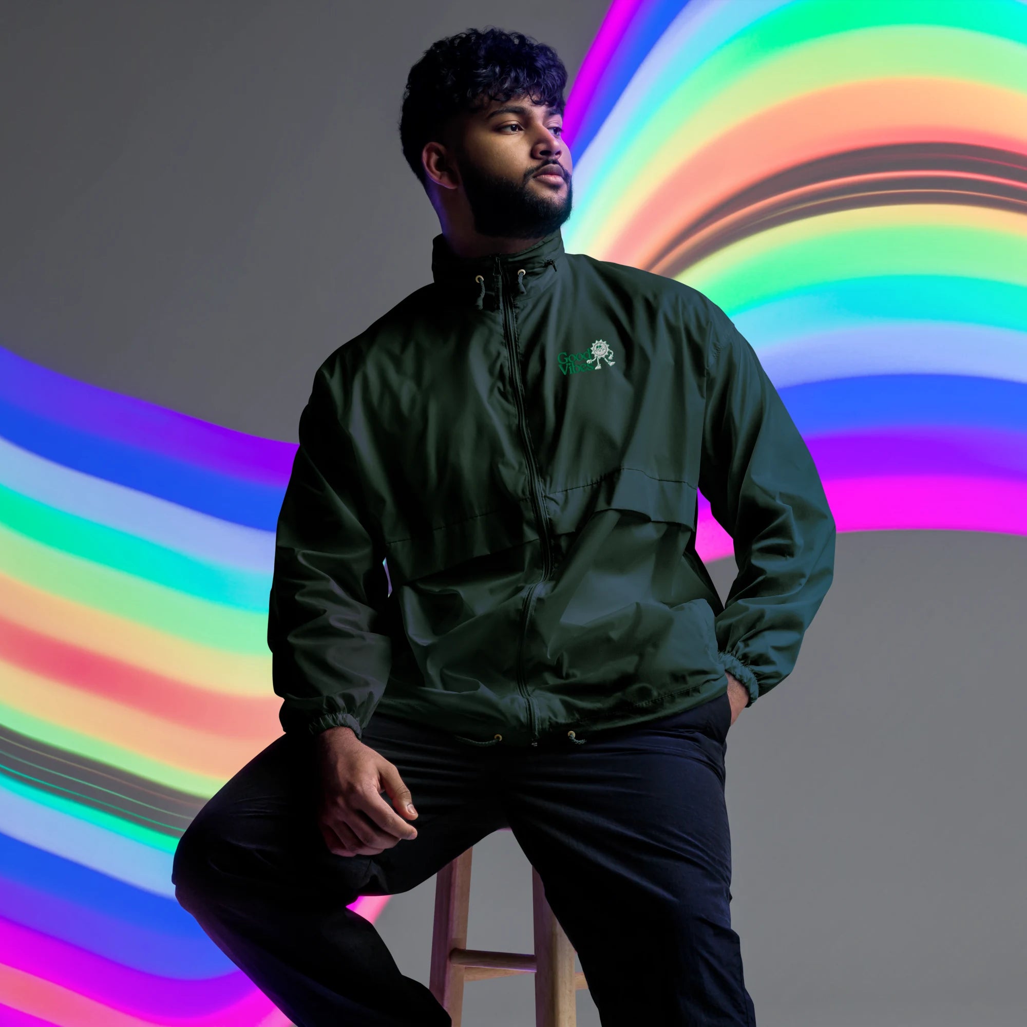 Good Vibes Embroidered Windbreaker
