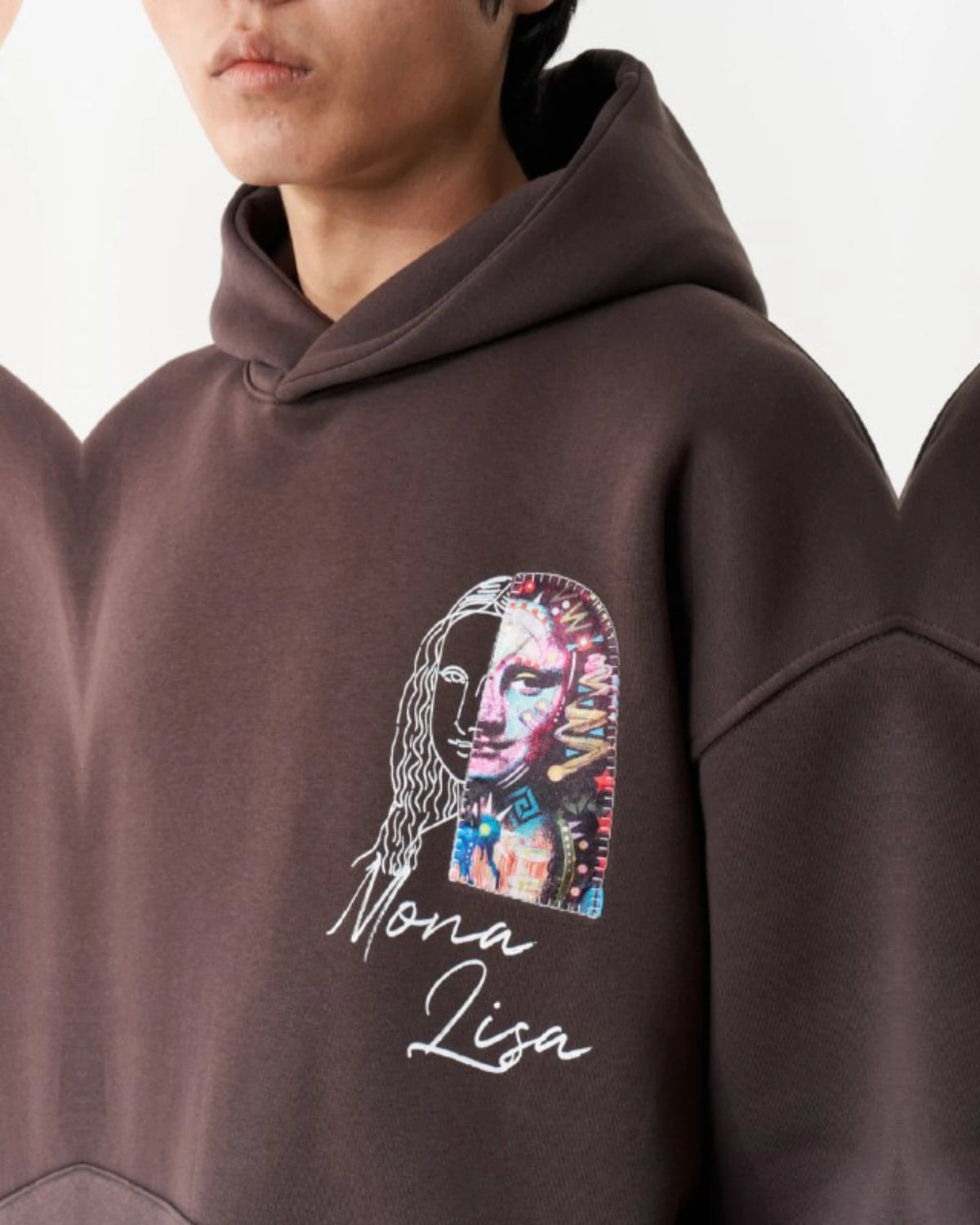 Mona Lisa Collage Art Oversized Hoodie in brown, photo 2