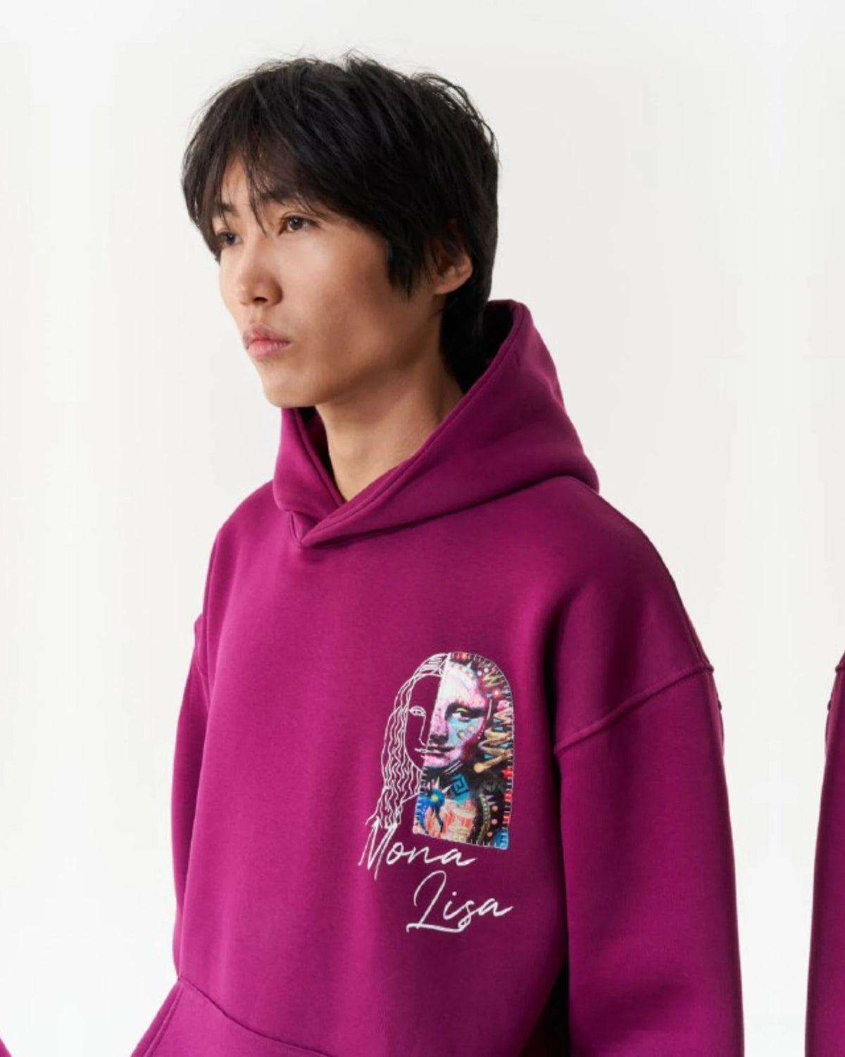 Mona Lisa Collage Art Oversized Hoodie in plum, photo 2
