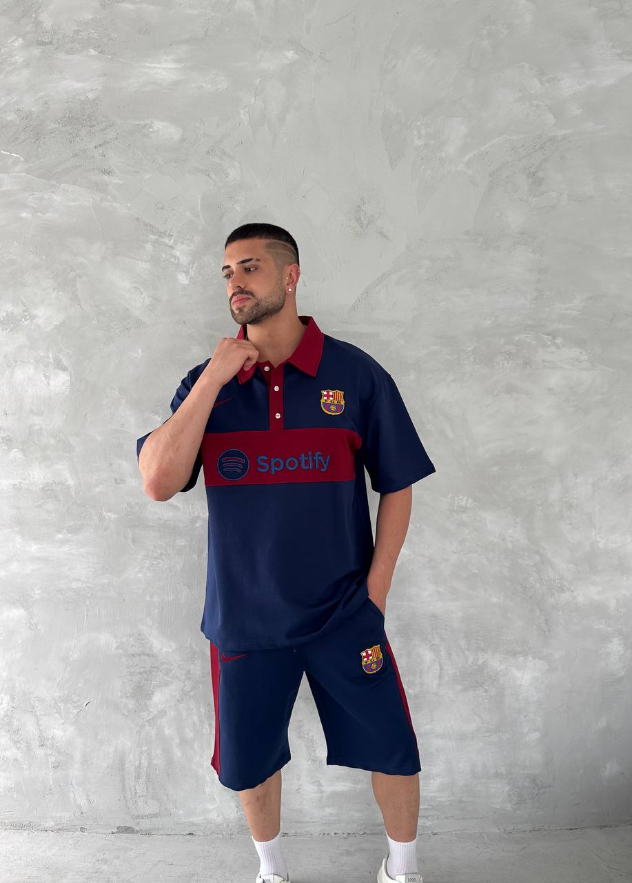 Blaugrana Spirit Men's Polo & Shorts Set – Modern Football Style