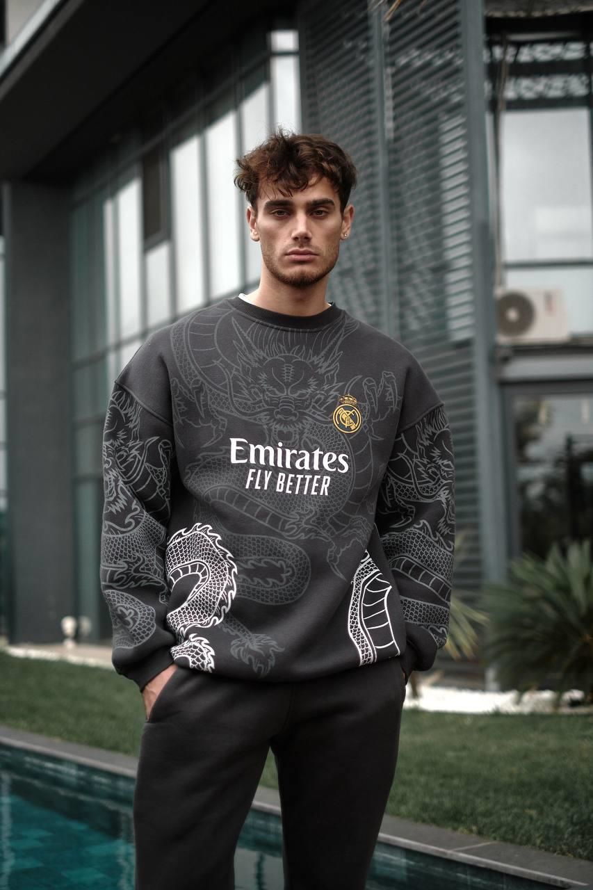 New Season Real Madrid Unisex Oversized Sweatshirt - 3-Ply Compact Terry Cloth with Team Print