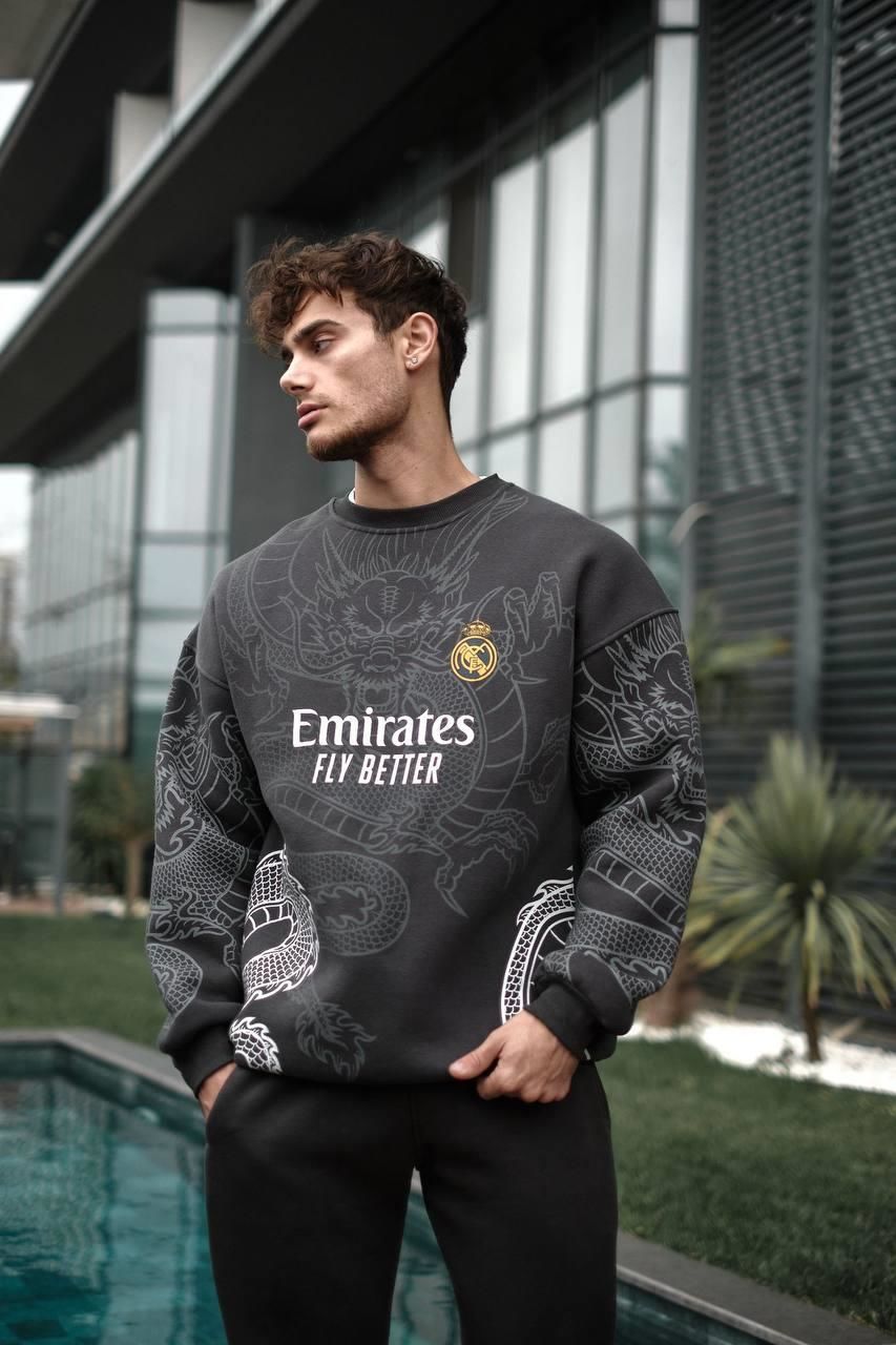 New Season Real Madrid Unisex Oversized Sweatshirt - 3-Ply Compact Terry Cloth with Team Print