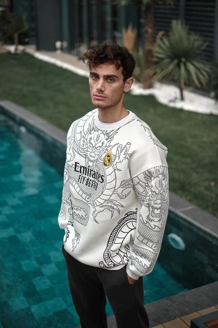 New Season Real Madrid Unisex Oversized Sweatshirt - 3-Ply Compact Terry Cloth with Team Print