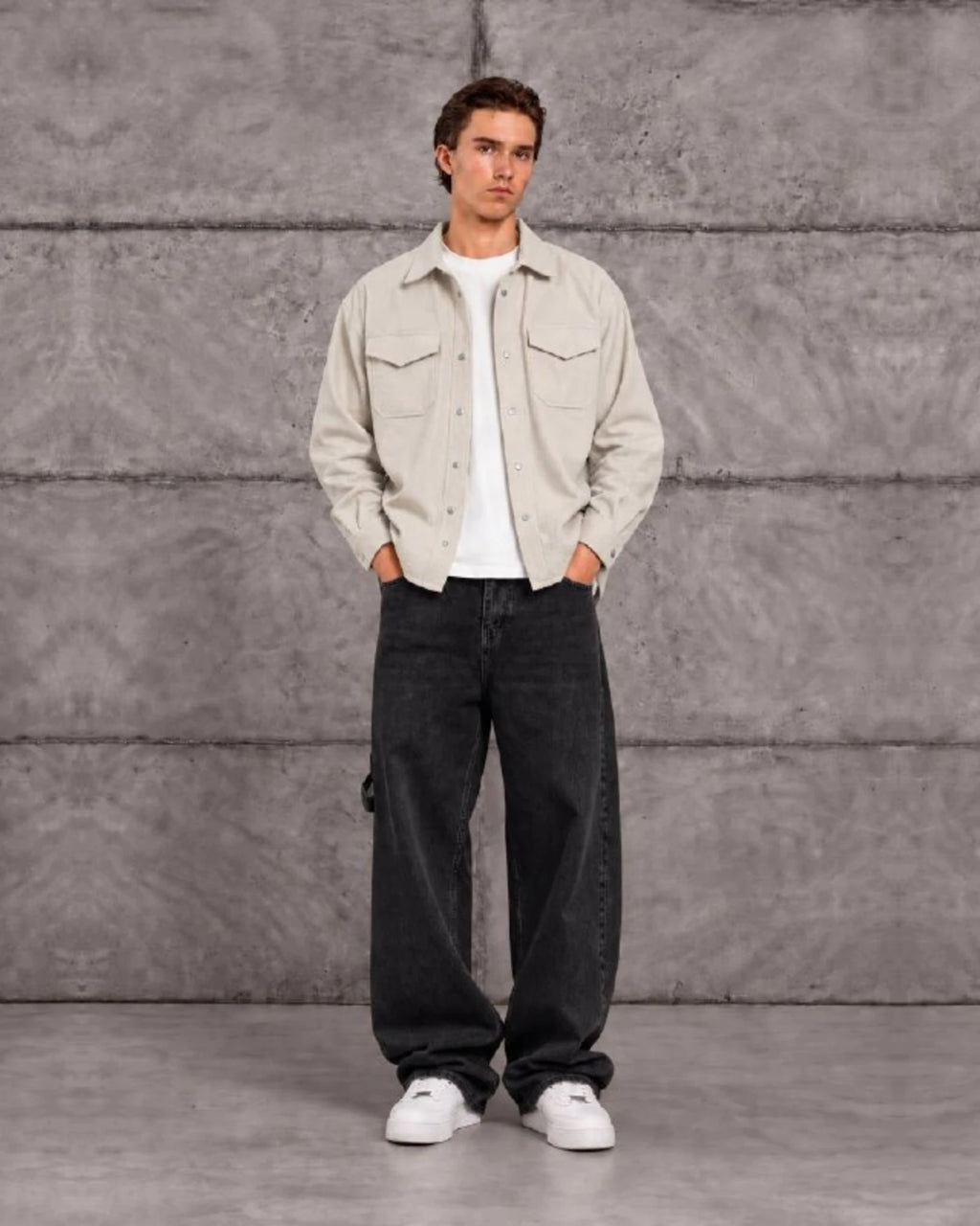 Woven Texture Shirt Jacket in Ecru by Withinblack