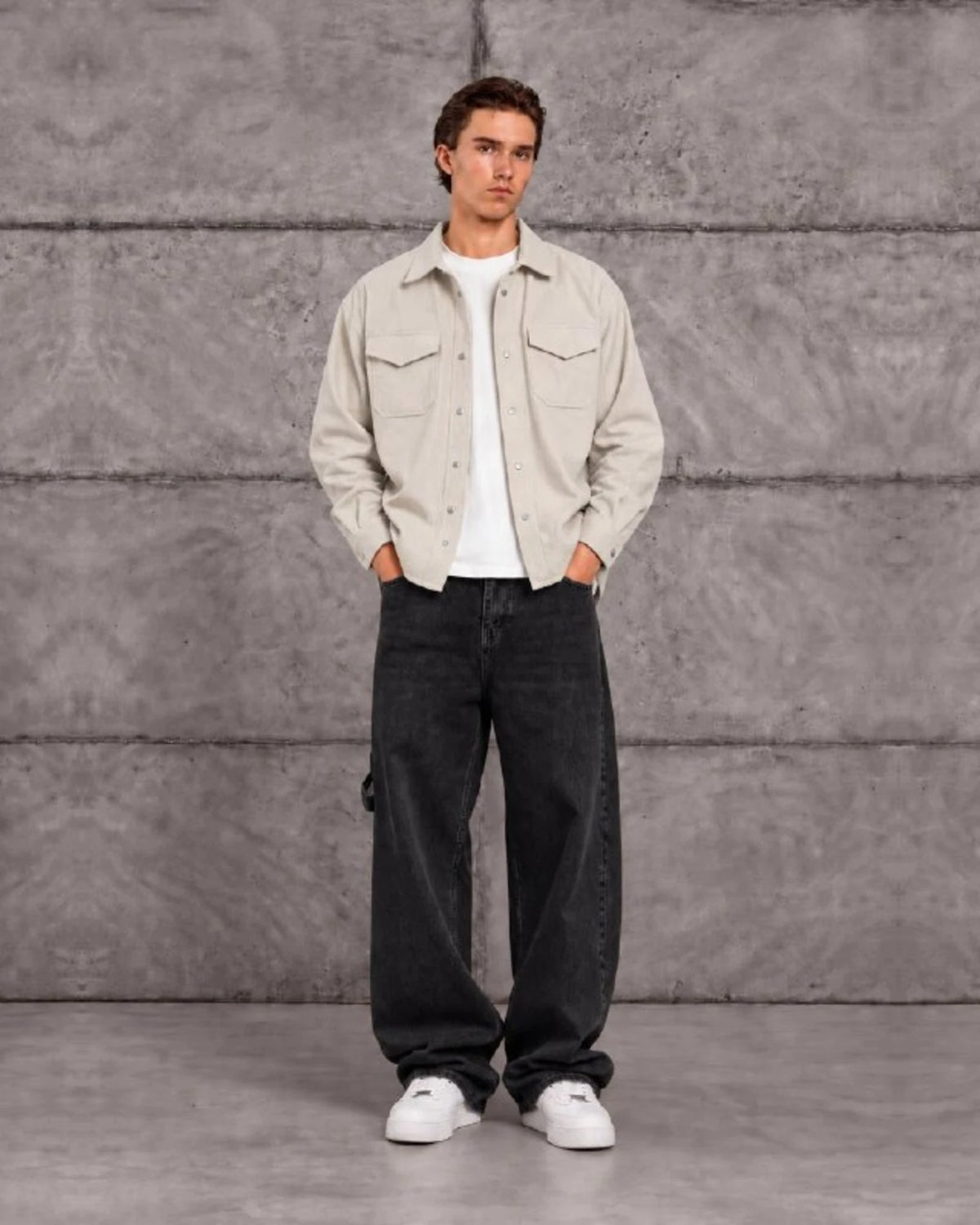 Woven Texture Shirt Jacket in Ecru by Withinblack
