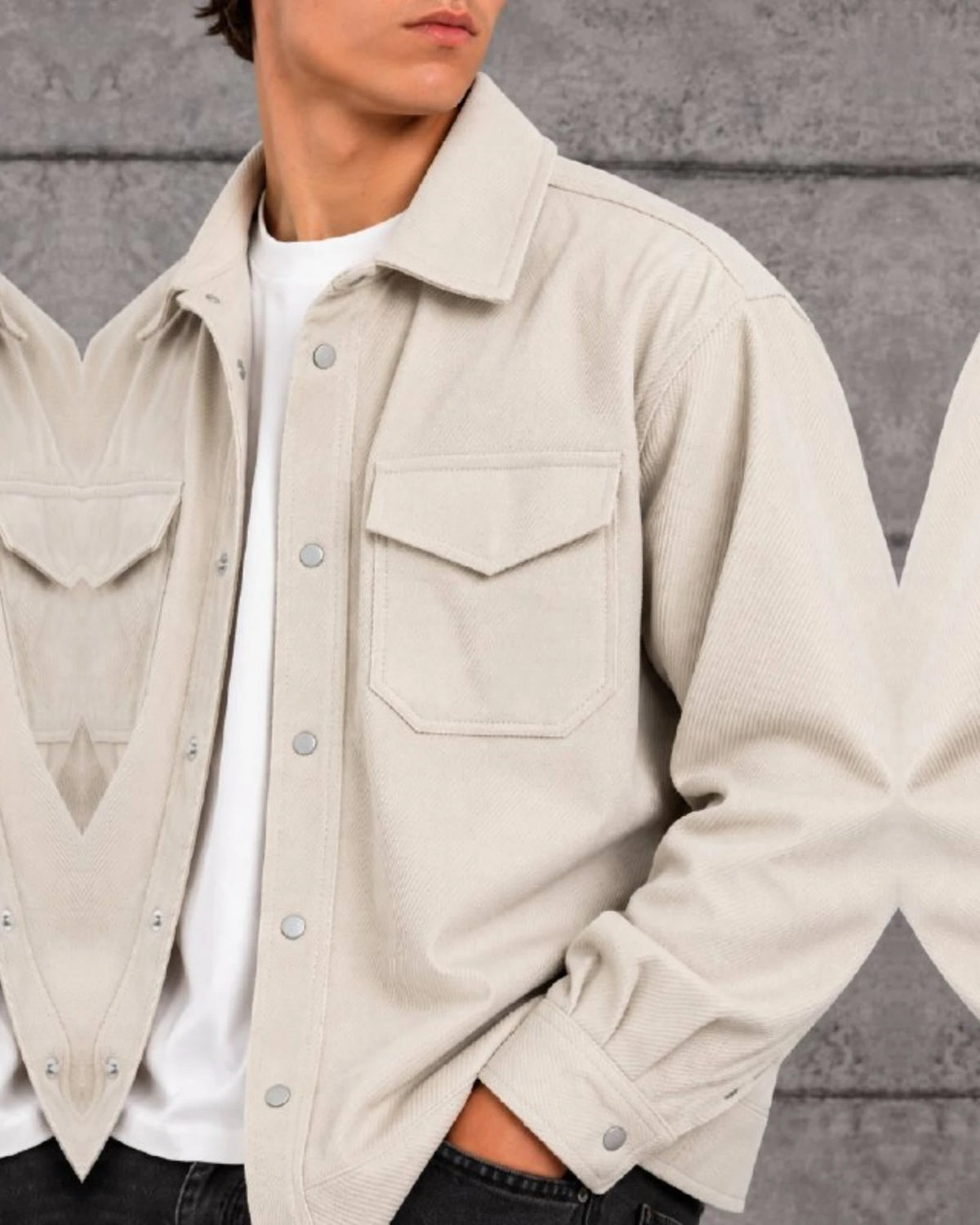 Woven Texture Shirt Jacket in Ecru by Withinblack - view 4