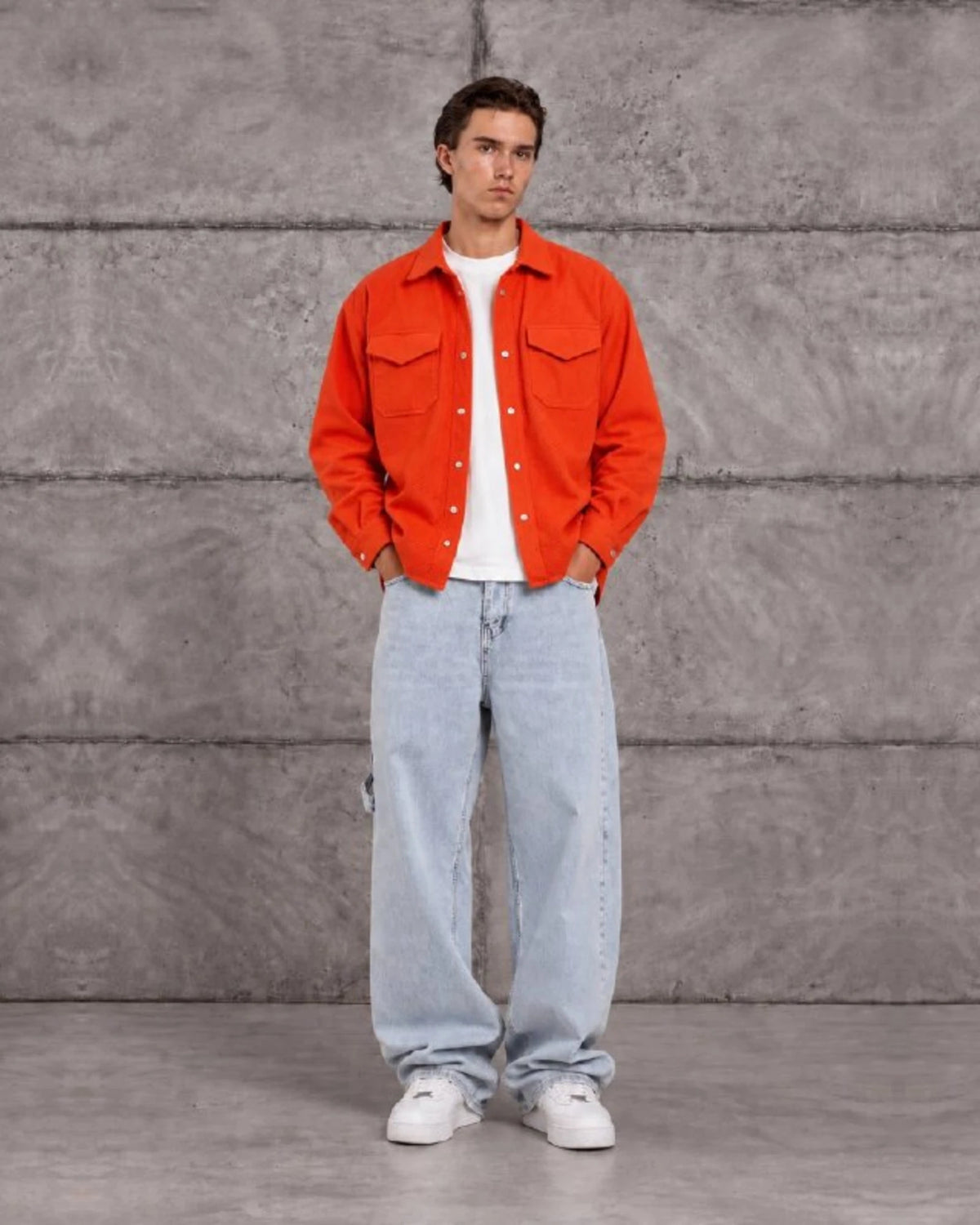 Woven Texture Shirt Jacket in Red by Withinblack
