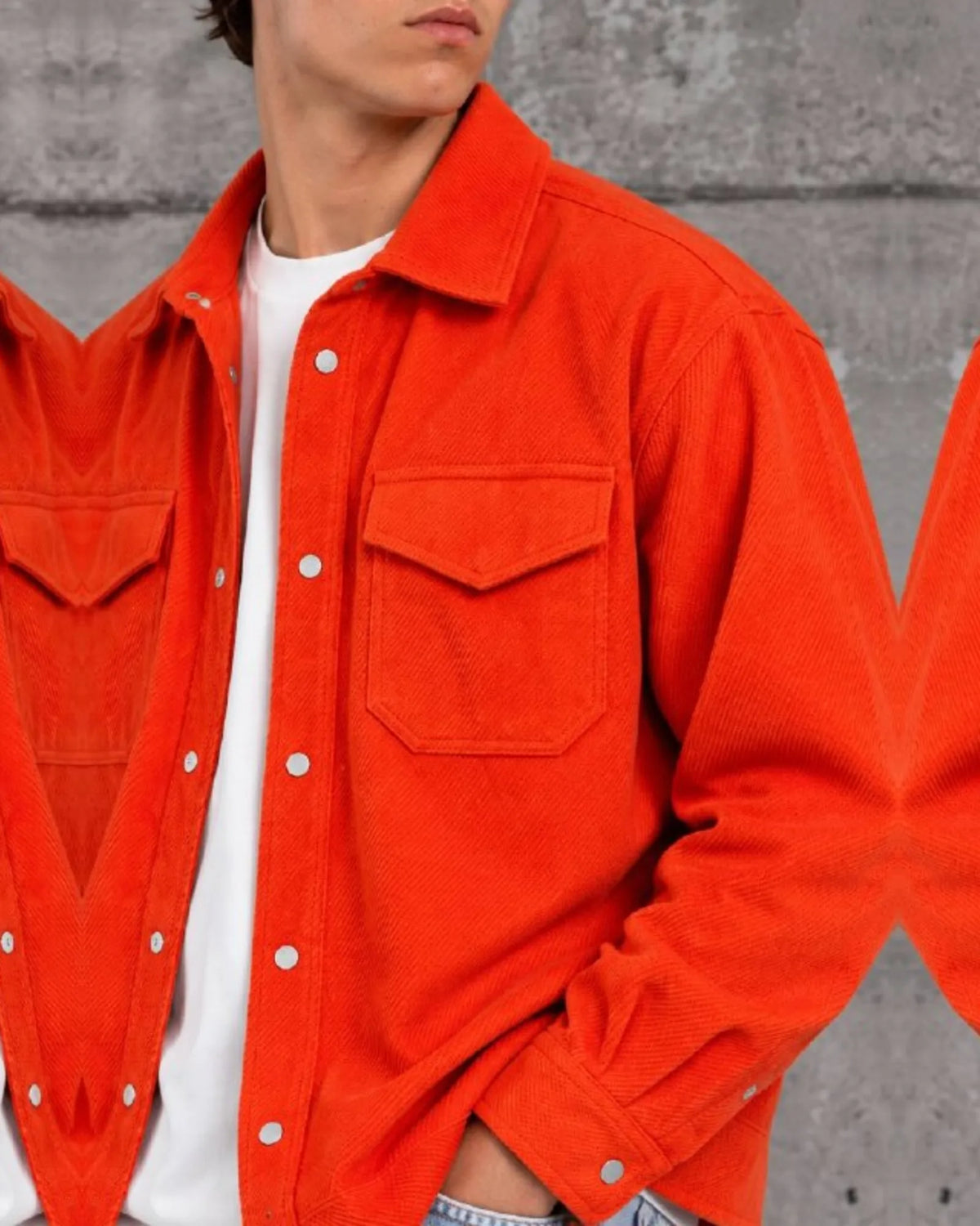 Woven Texture Shirt Jacket in Red by Withinblack - view 3