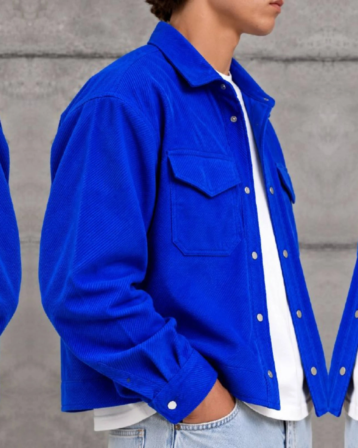 Woven Texture Shirt Jacket in Royal Blue by Withinblack - view 4