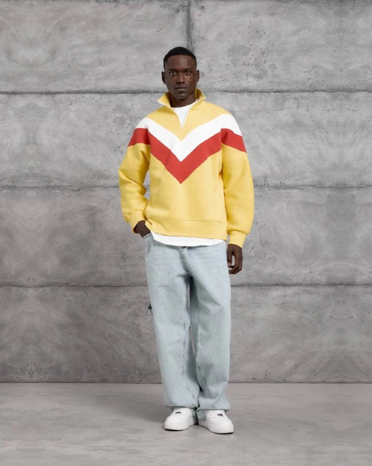Brushed Chevron Half-Zip Sweatshirt in Yellow by Withinblack - view 3