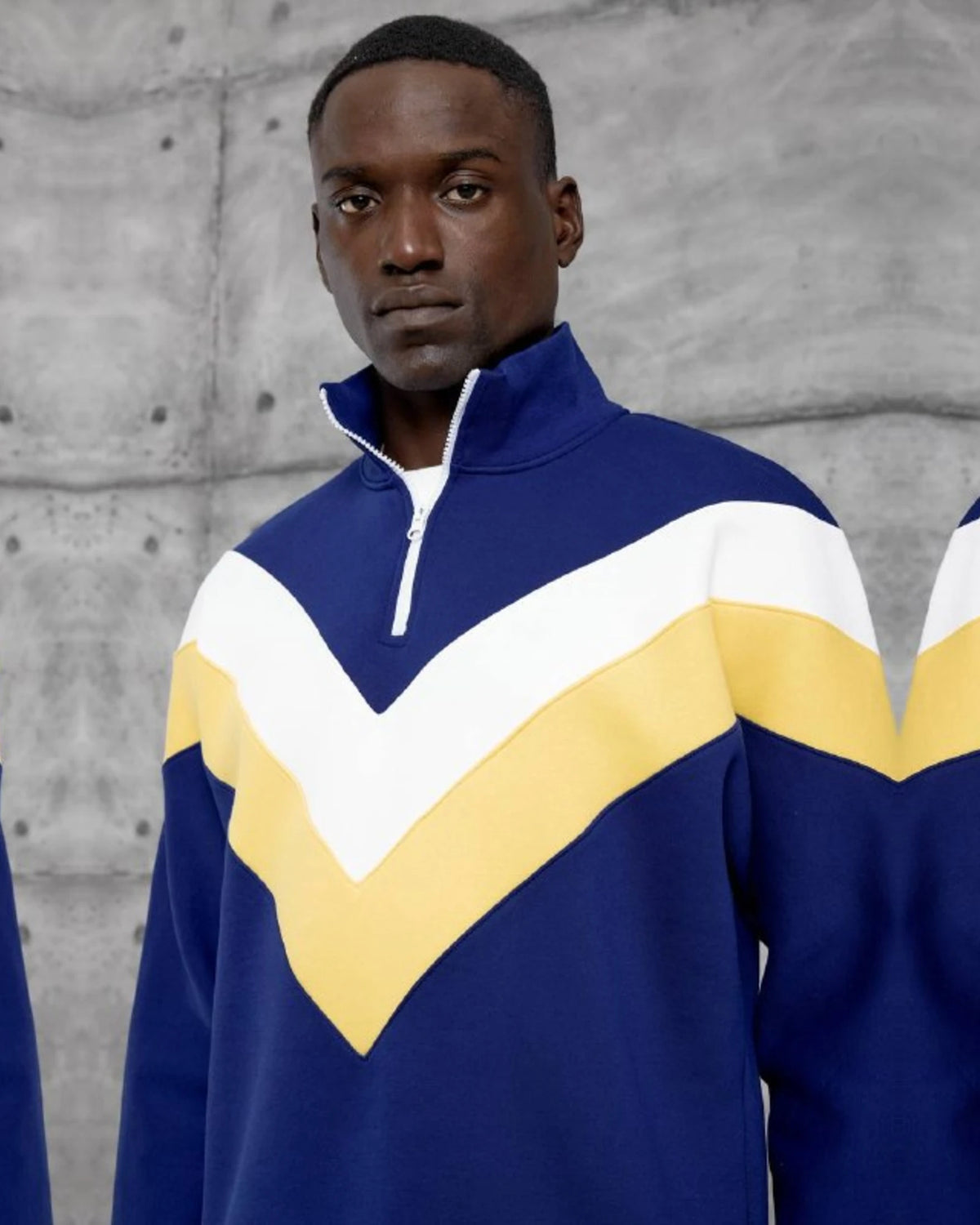 Brushed Chevron Half-Zip Sweatshirt in Navy by Withinblack - view 2