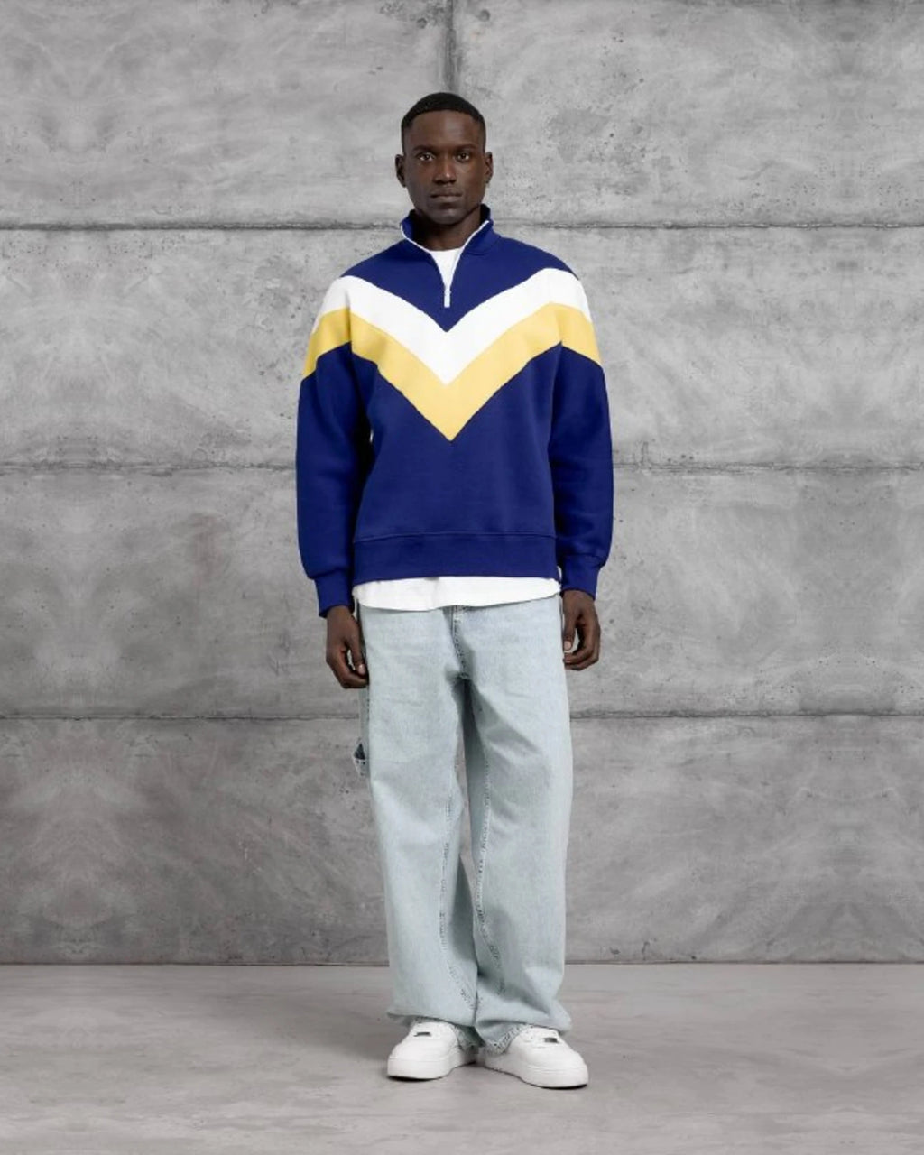 Brushed Chevron Half-Zip Sweatshirt in Navy by Withinblack - view 3
