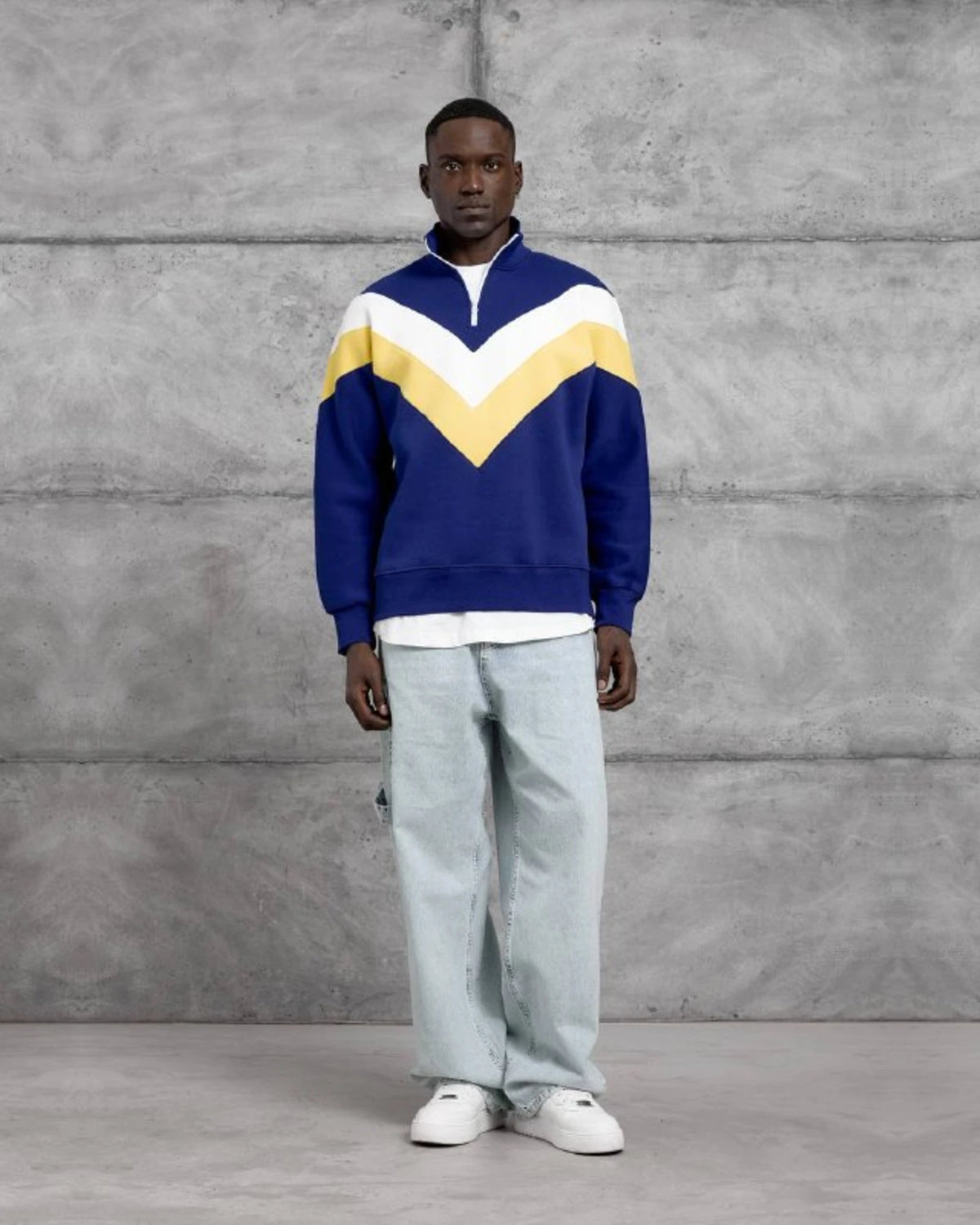 Brushed Chevron Half-Zip Sweatshirt in Navy by Withinblack - view 3