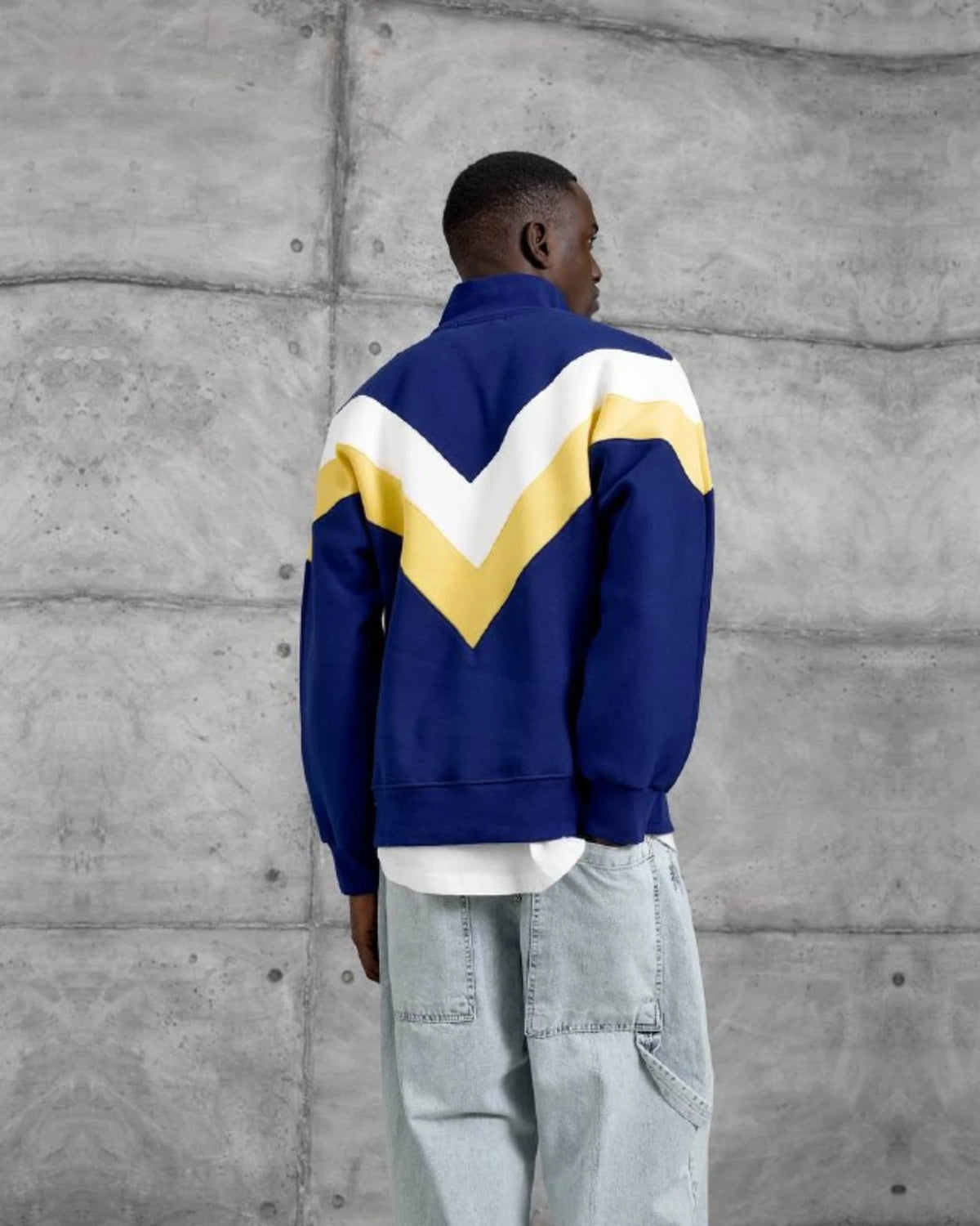 Brushed Chevron Half-Zip Sweatshirt in Navy by Withinblack - view 4