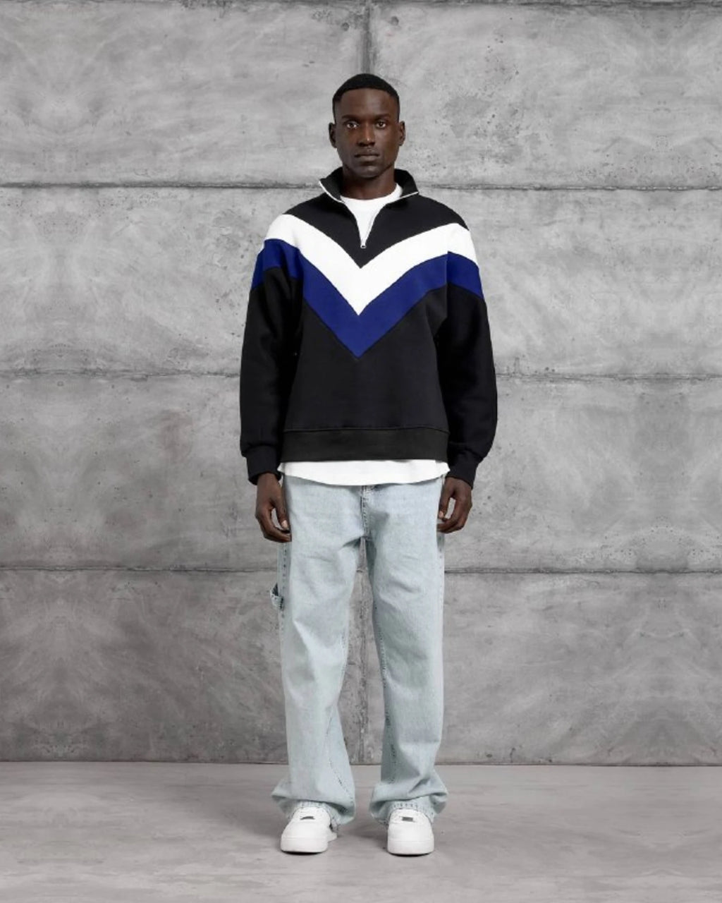 Brushed Chevron Half-Zip Sweatshirt in Black by Withinblack - view 3