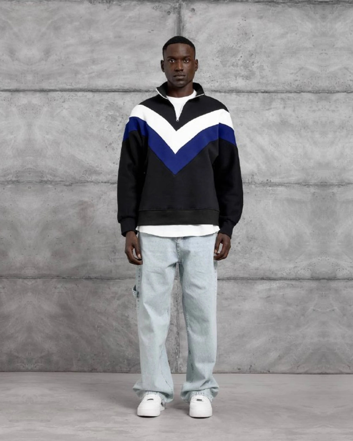 Brushed Chevron Half-Zip Sweatshirt in Black by Withinblack - view 3