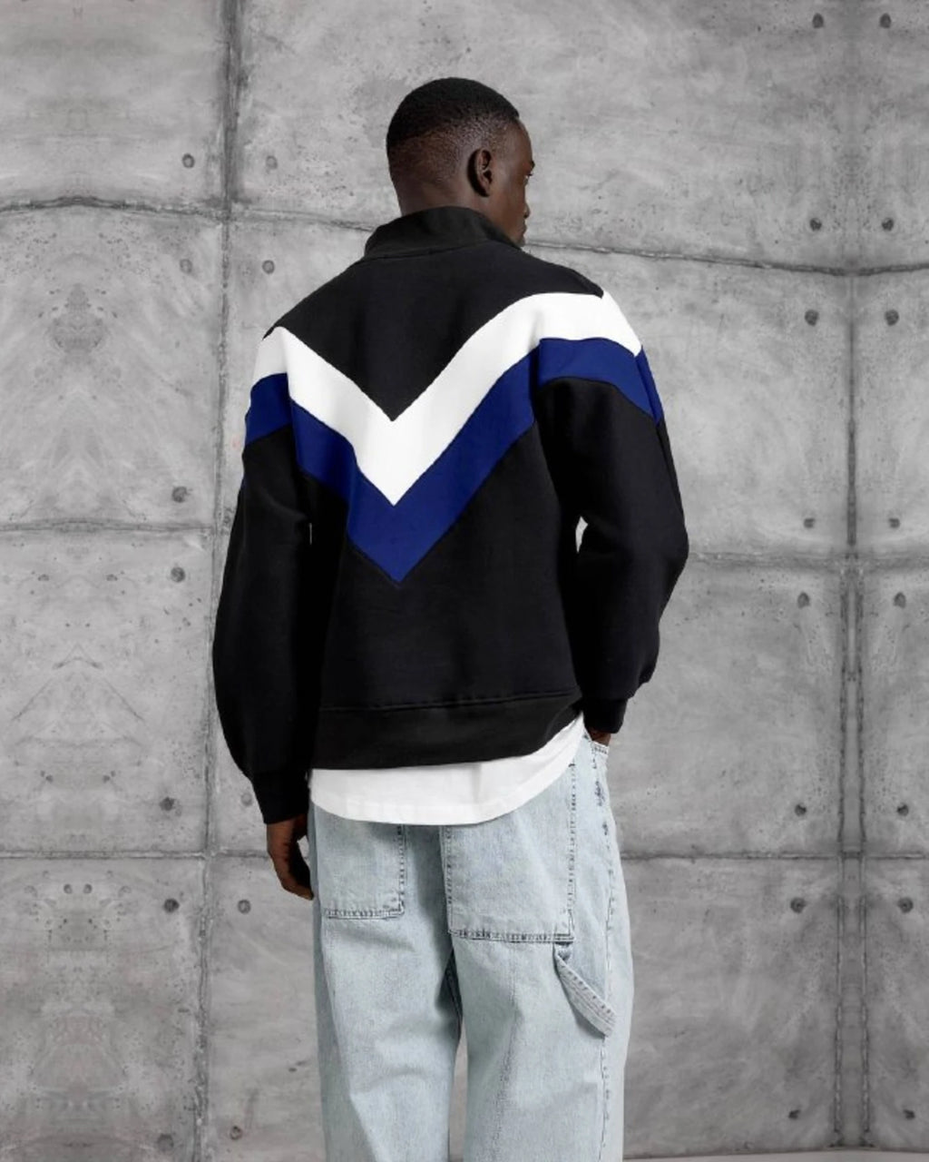 Brushed Chevron Half-Zip Sweatshirt in Black by Withinblack - view 4