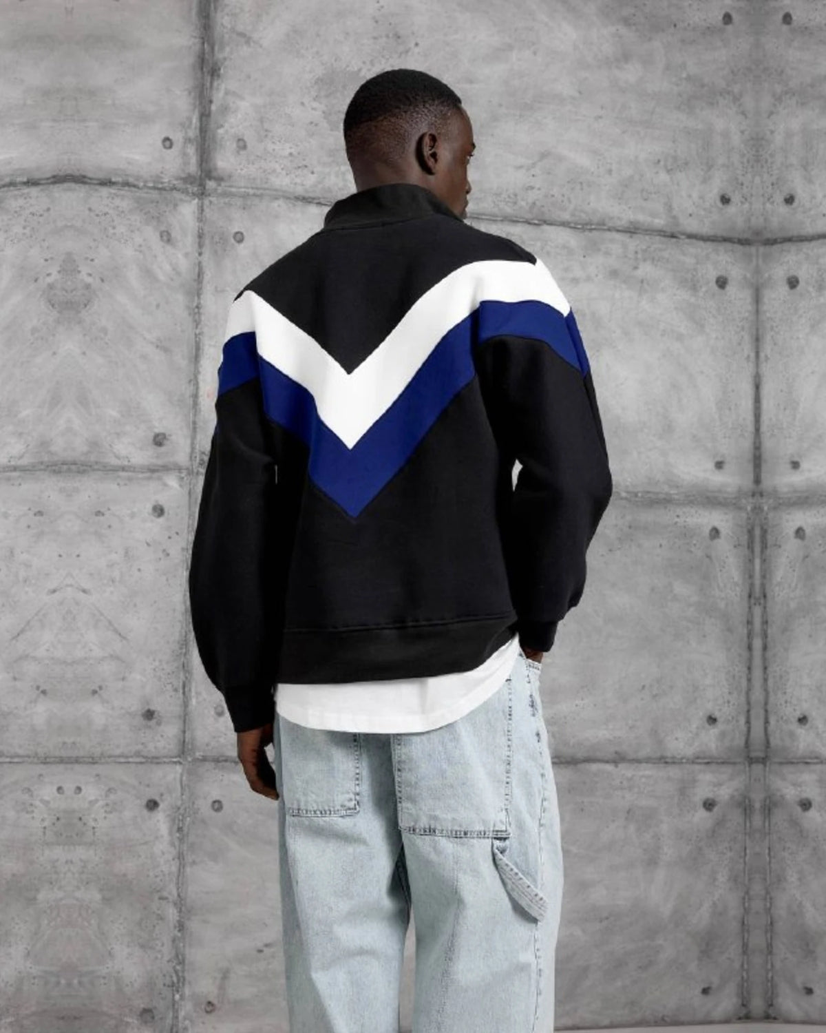 Brushed Chevron Half-Zip Sweatshirt in Black by Withinblack - view 4