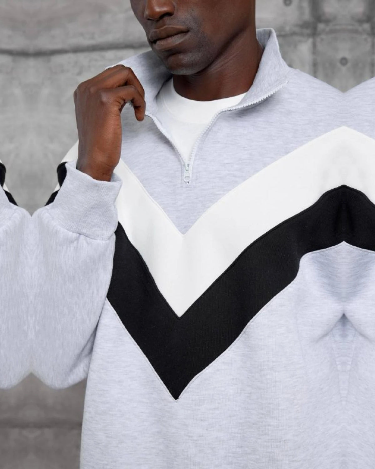 Brushed Chevron Half-Zip Sweatshirt in White by Withinblack - view 2