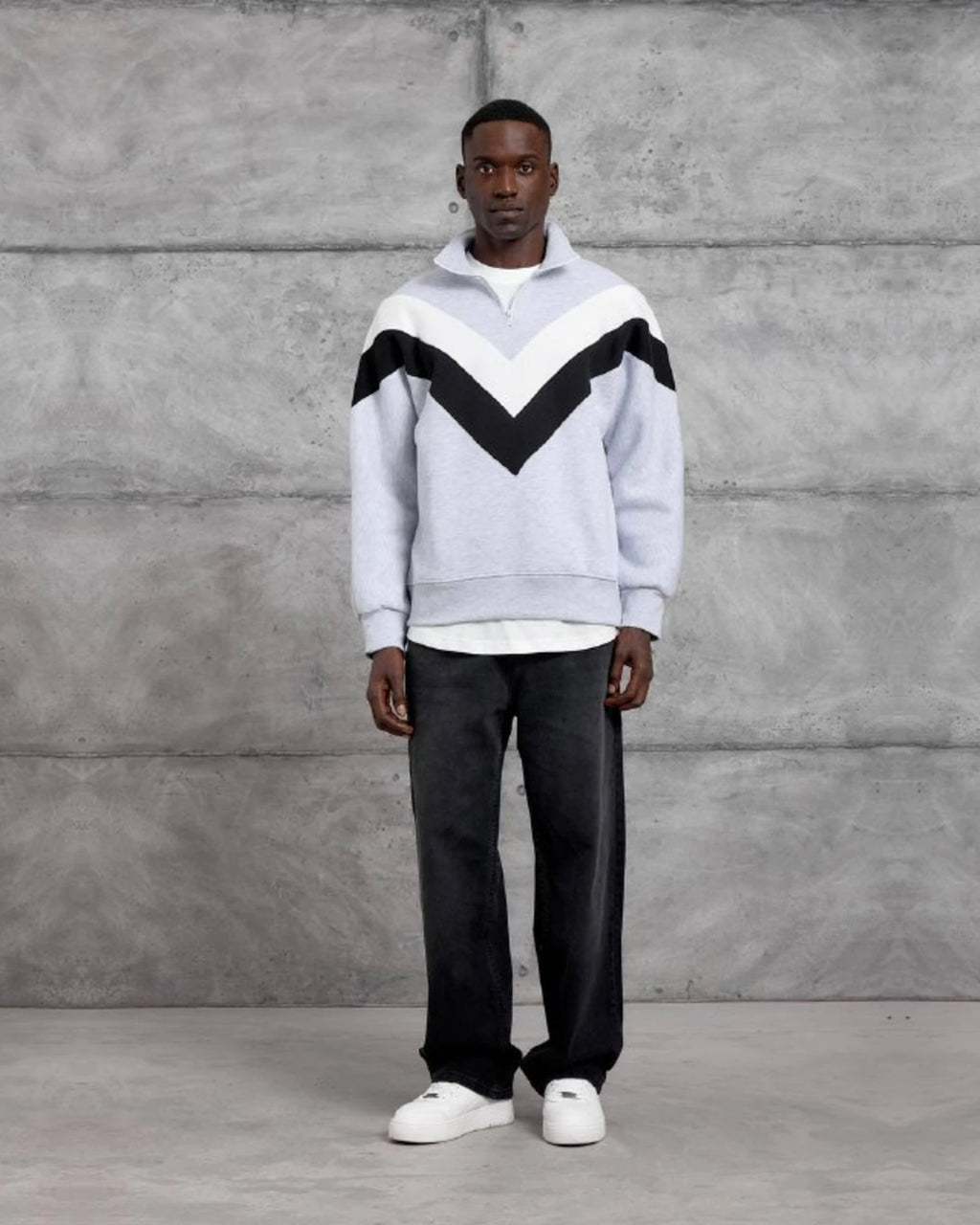 Brushed Chevron Half-Zip Sweatshirt in White by Withinblack - view 3
