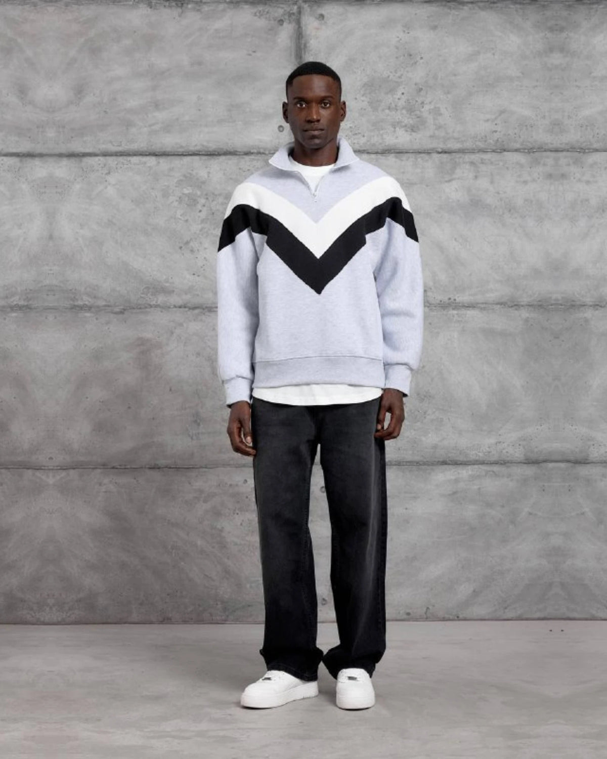 Brushed Chevron Half-Zip Sweatshirt in White by Withinblack - view 3