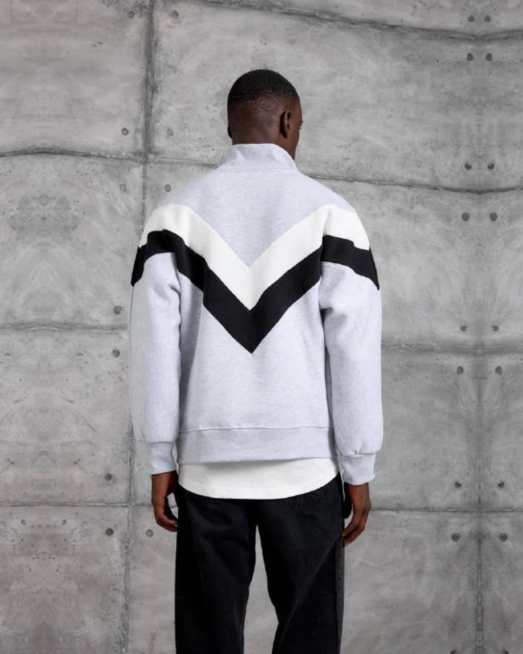 Brushed Chevron Half-Zip Sweatshirt in White by Withinblack - view 4