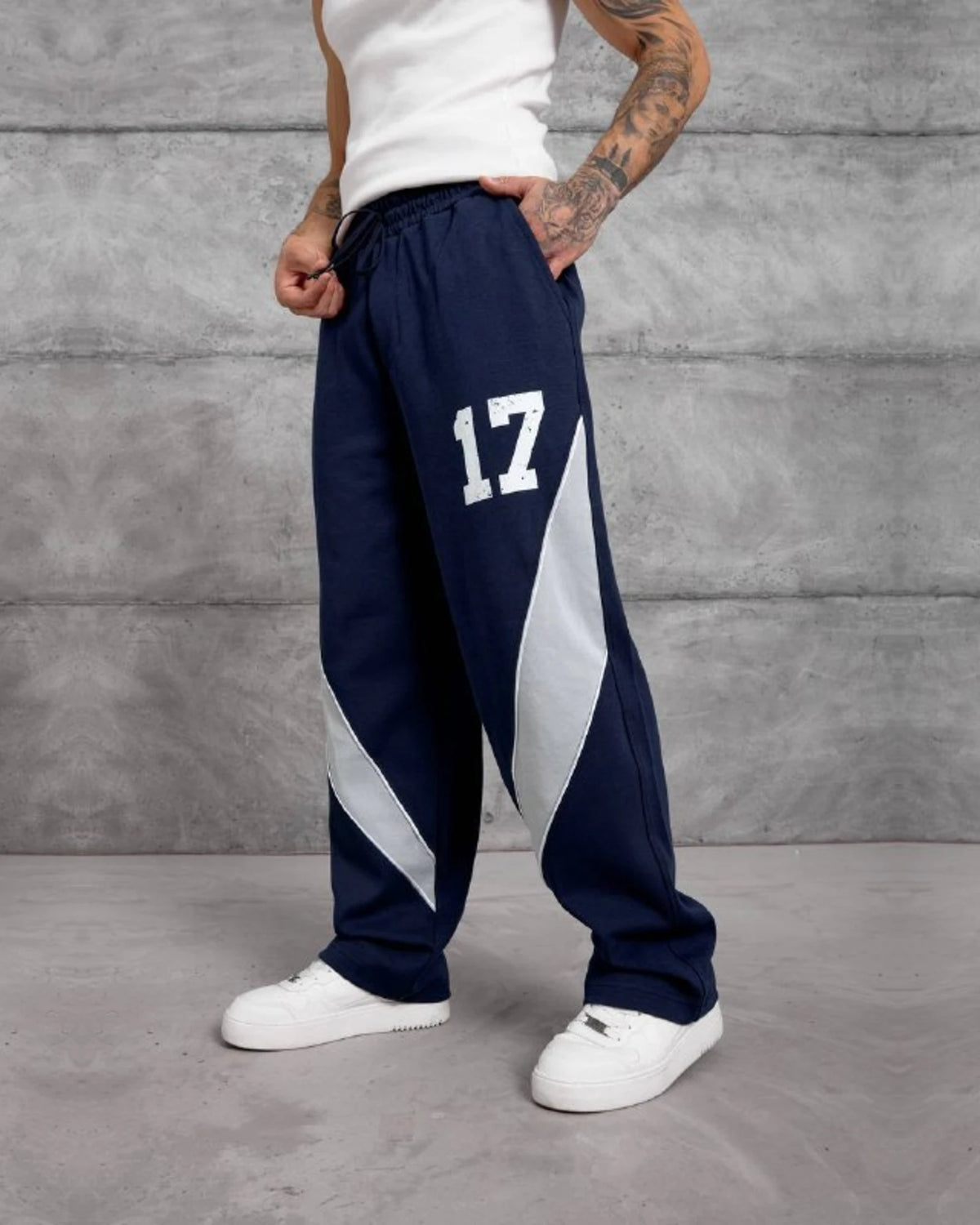 Number 17 Panel Double-Face Knit Sweatpants in Navy by Withinblack