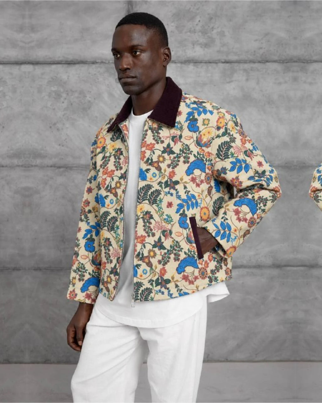 Tapestry Pattern Wool-Blend Jacket in Cream by Withinblack - view 2