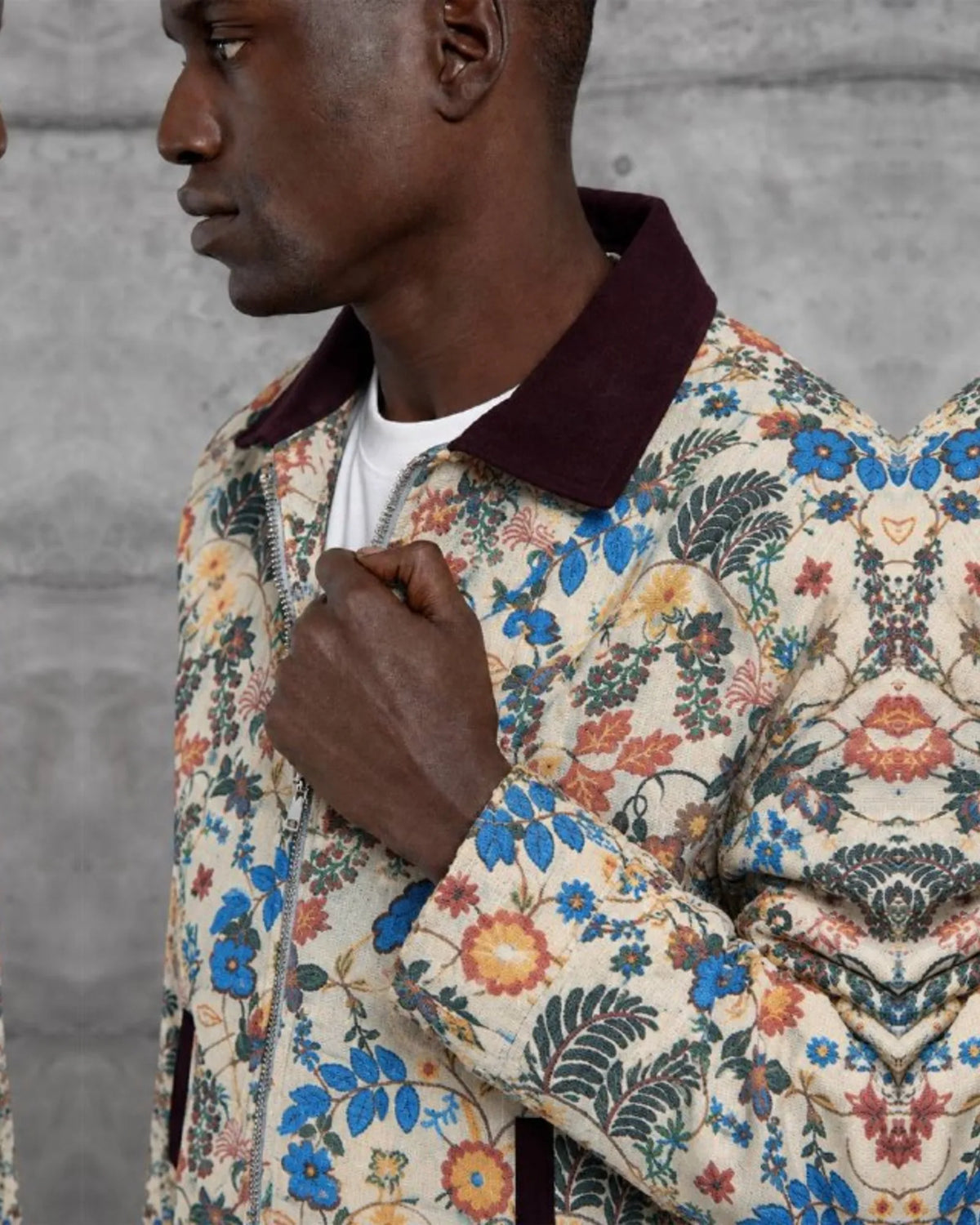 Tapestry Pattern Wool-Blend Jacket in Cream by Withinblack - view 3