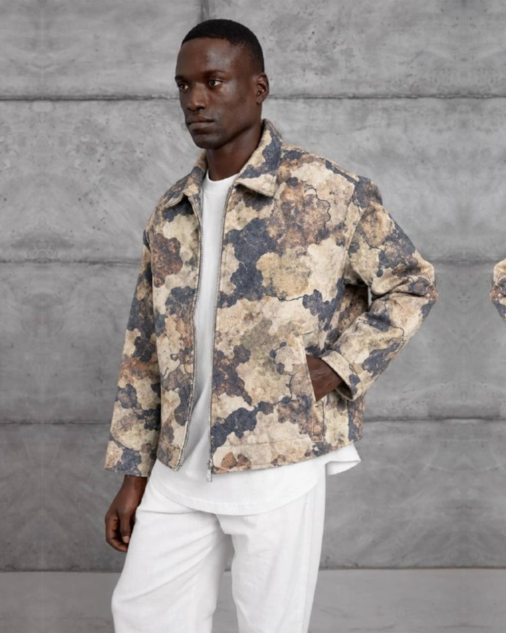 Tapestry Pattern Wool-Blend Jacket in Stone by Withinblack - view 3