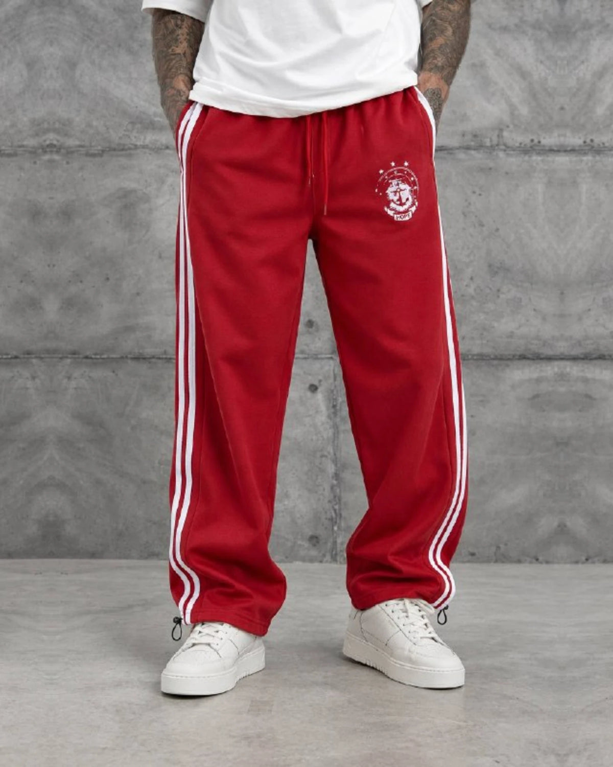 Crest Side Stripe Track Pants in Red by Withinblack
