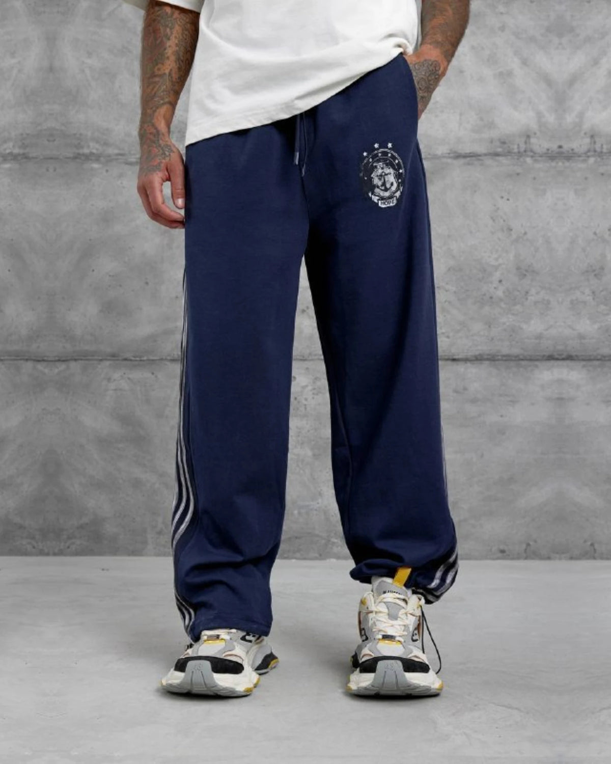 Crest Side Stripe Track Pants in Navy by Withinblack