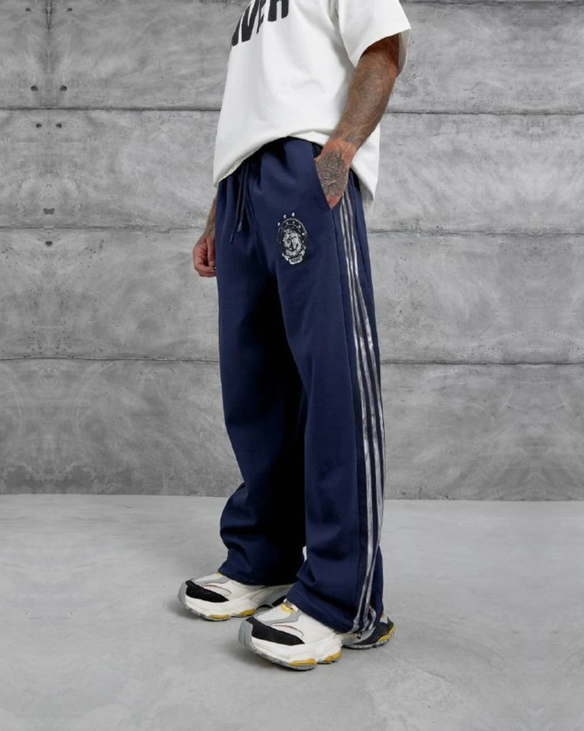 Crest Side Stripe Track Pants in Navy by Withinblack - view 2
