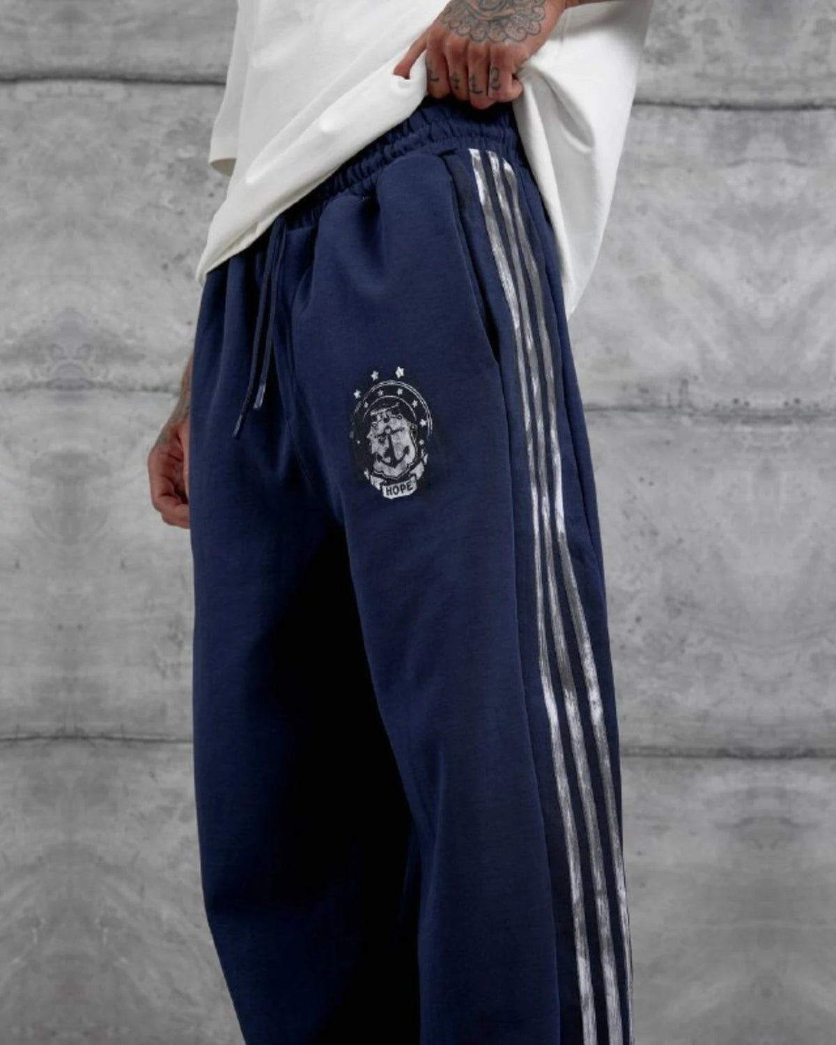 Crest Side Stripe Track Pants in Navy by Withinblack - view 4