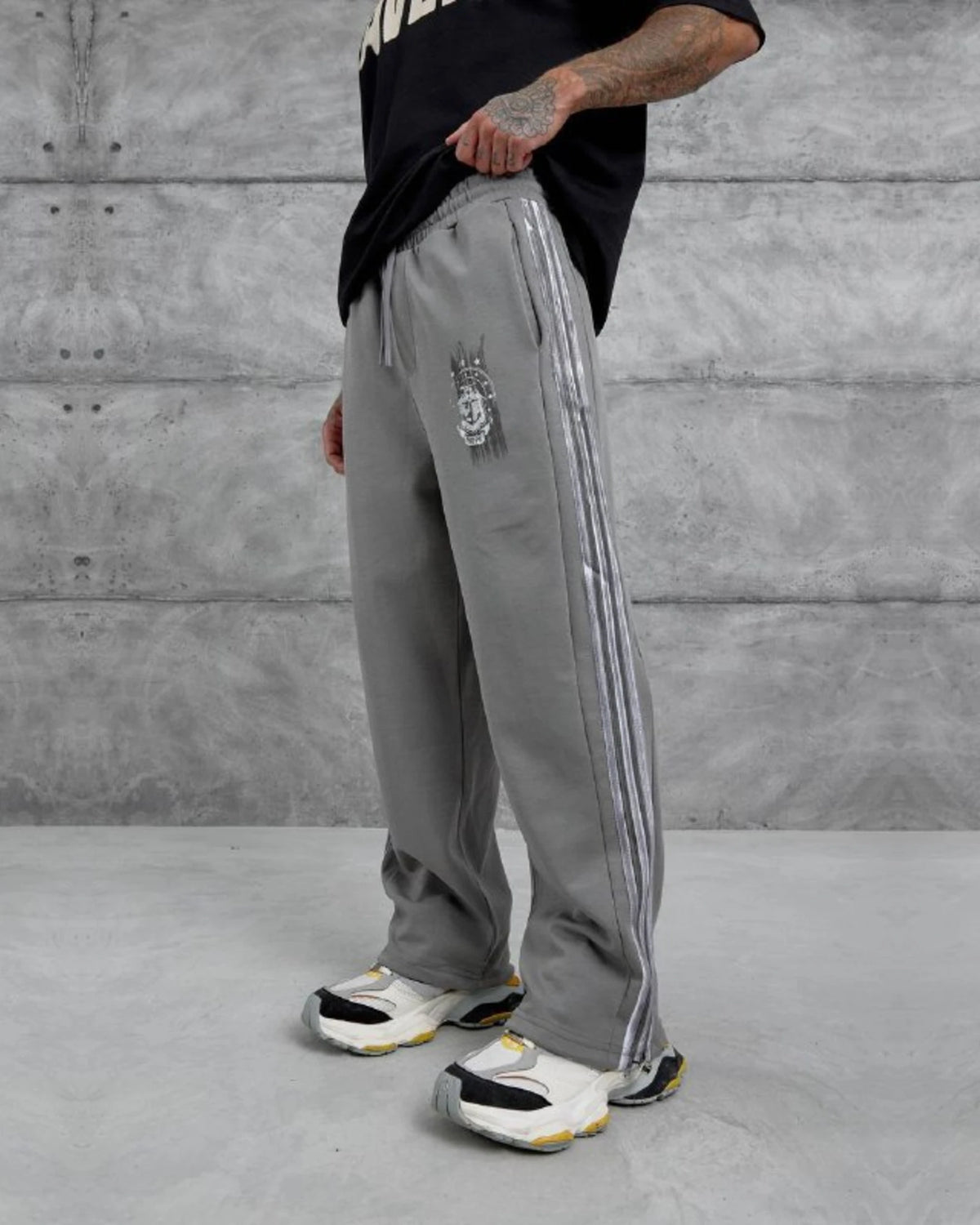 Crest Side Stripe Track Pants in Gray by Withinblack