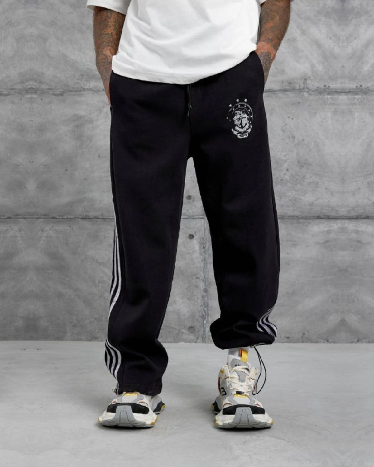 Crest Side Stripe Track Pants in Black by Withinblack