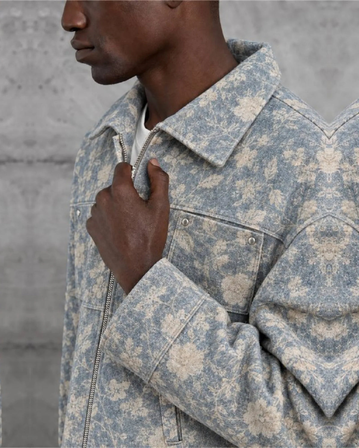 Tapestry Pattern Wool-Blend Jacket in Blue Gray by Withinblack - view 2