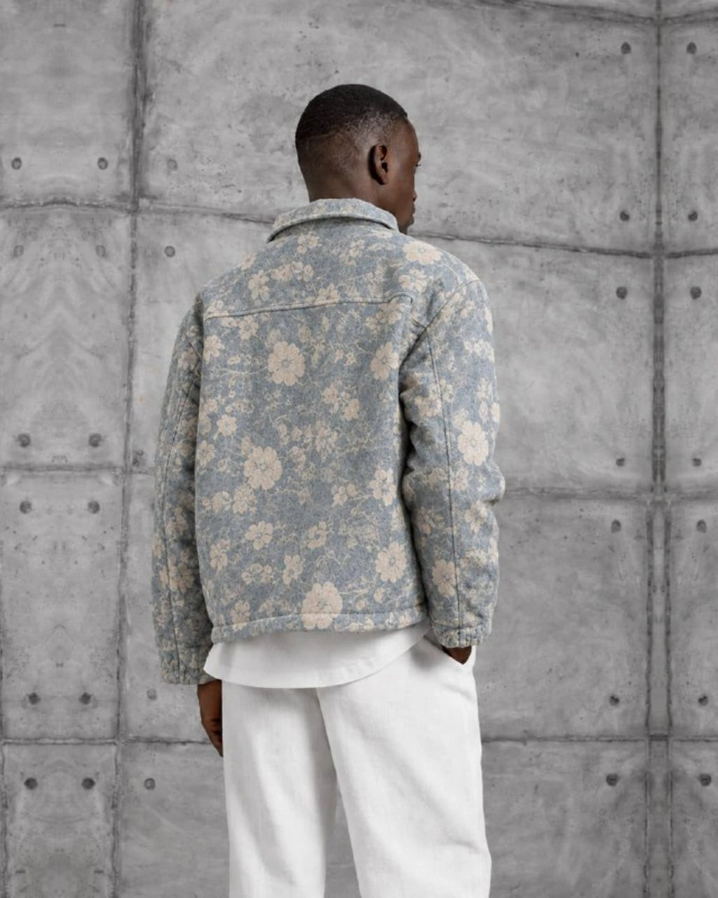 Tapestry Pattern Wool-Blend Jacket in Blue Gray by Withinblack - view 3