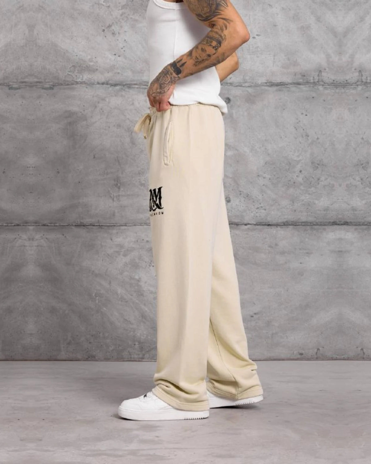 Emblem Patch Cotton Sweatpants in Beige by Withinblack