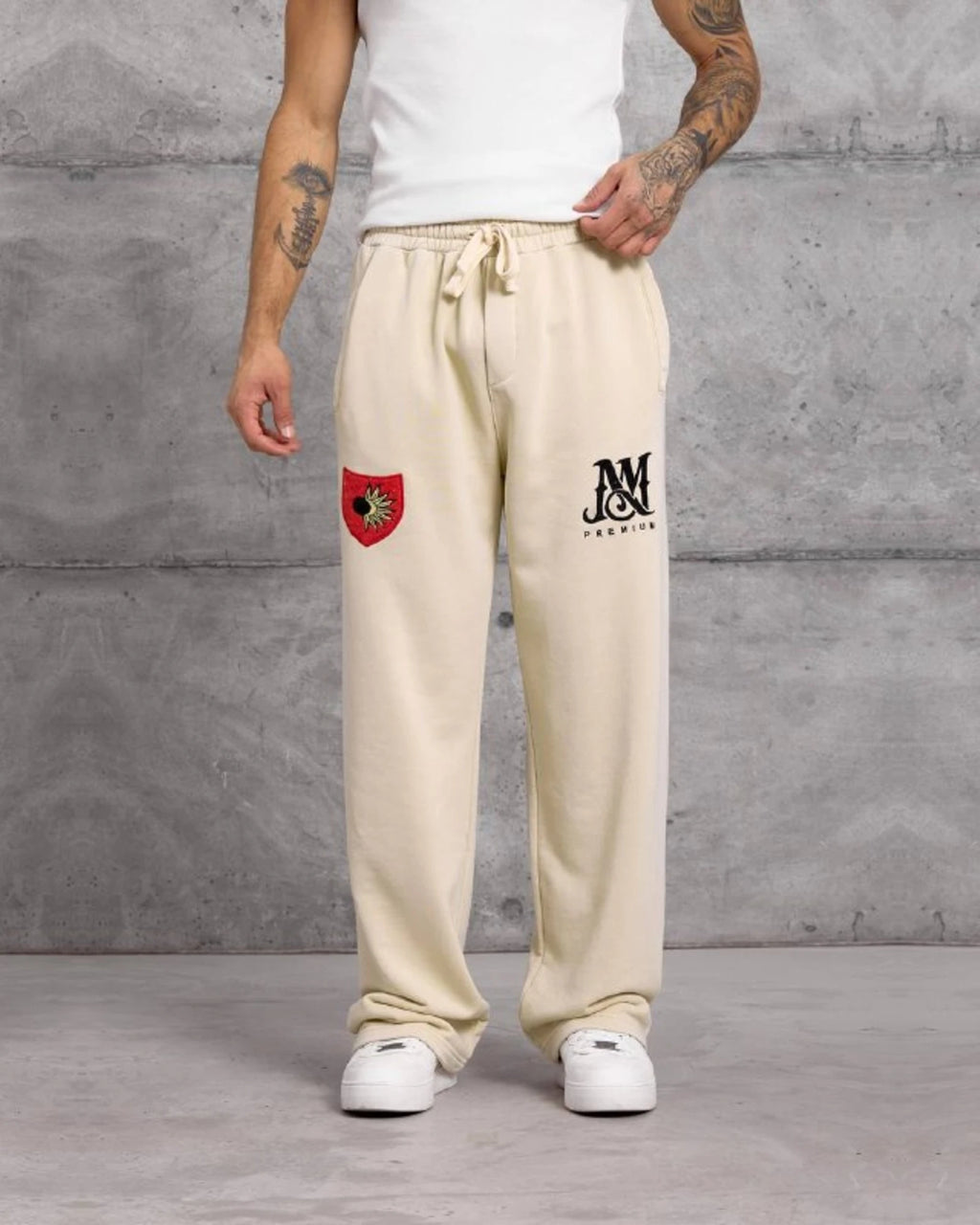 Emblem Patch Cotton Sweatpants in Beige by Withinblack - view 3