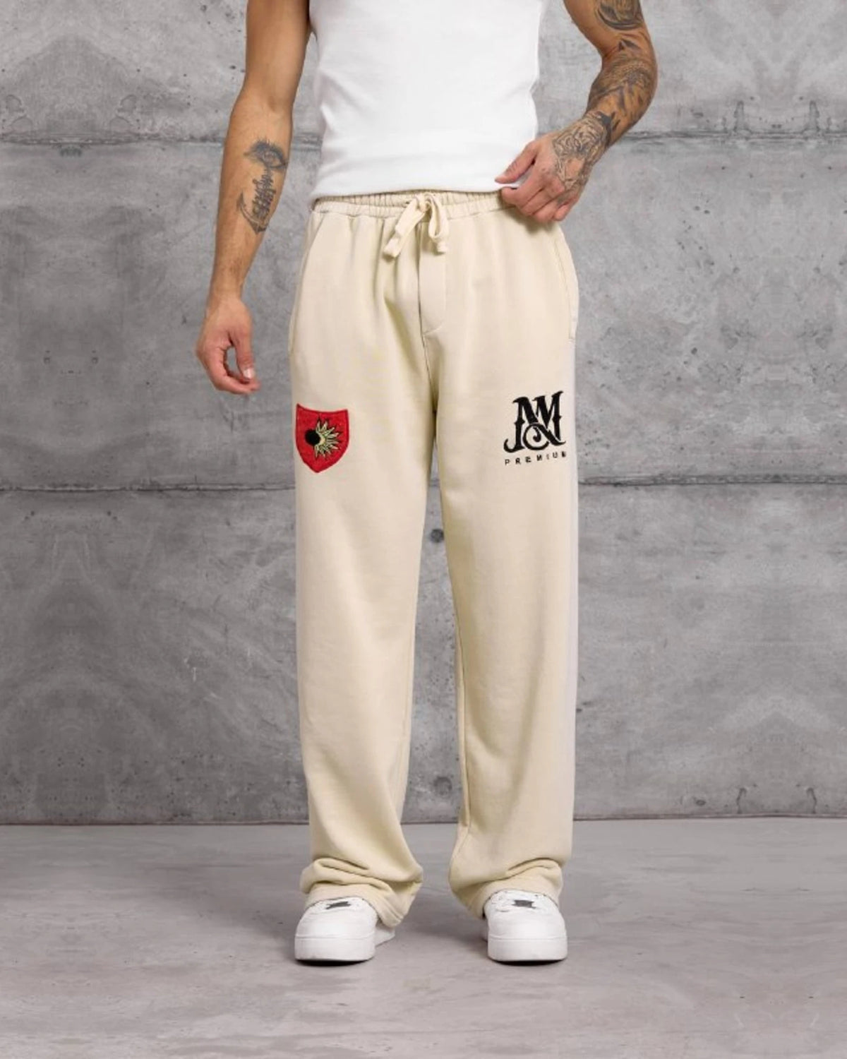 Emblem Patch Cotton Sweatpants in Beige by Withinblack - view 3