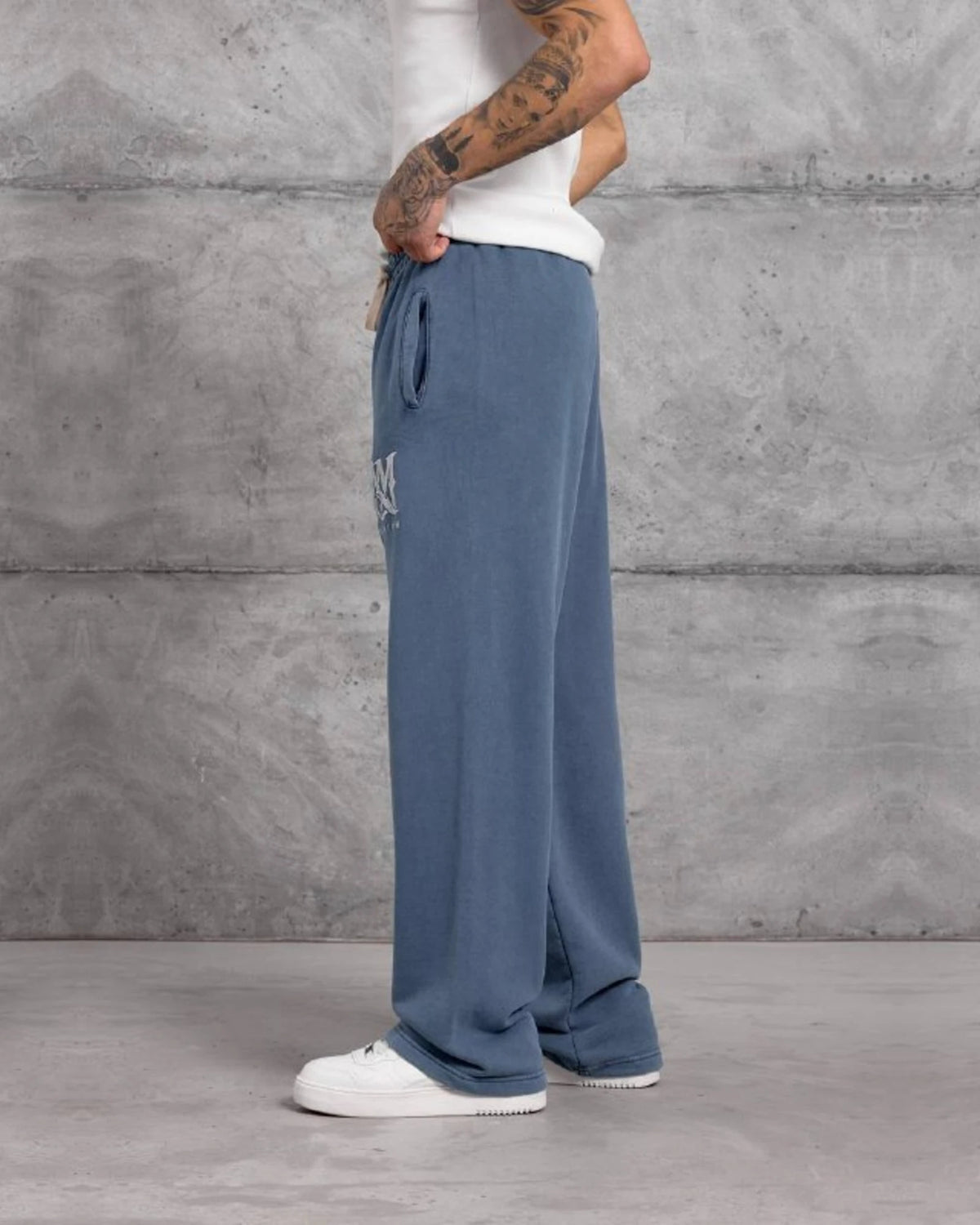 Emblem Patch Cotton Sweatpants in Denim Blue by Withinblack