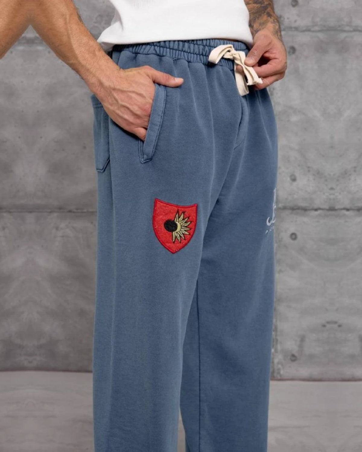 Emblem Patch Cotton Sweatpants in Denim Blue by Withinblack - view 2