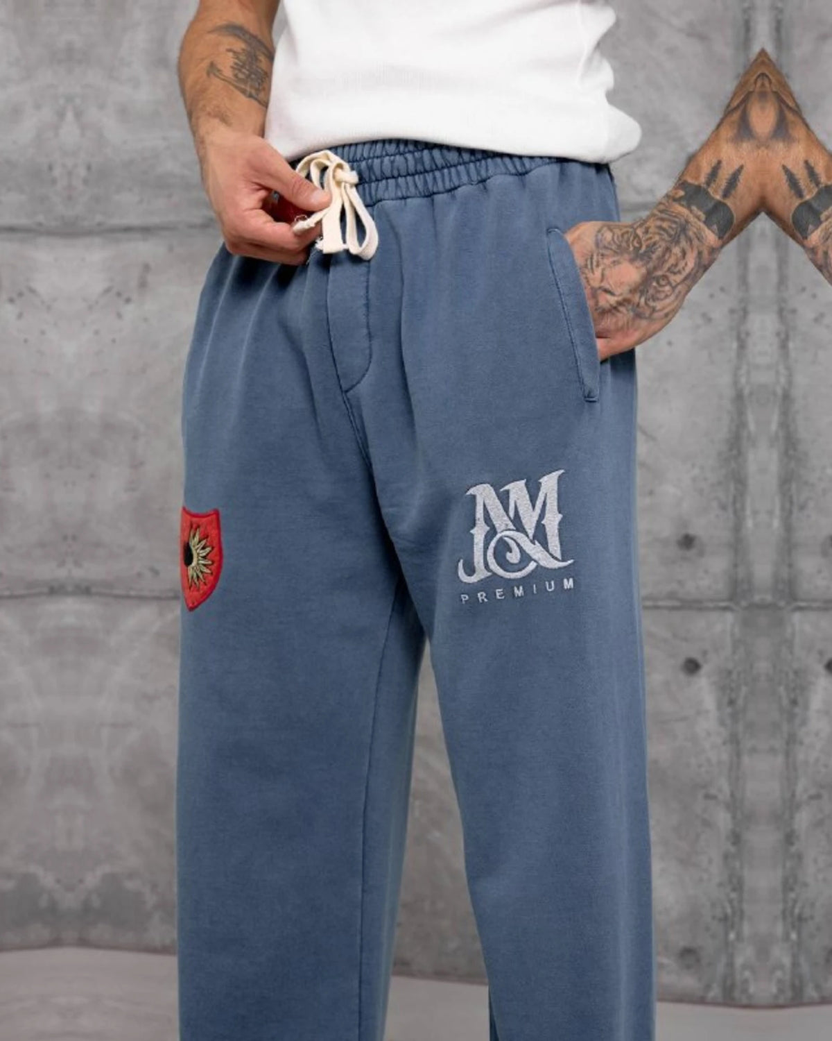 Emblem Patch Cotton Sweatpants in Denim Blue by Withinblack - view 4