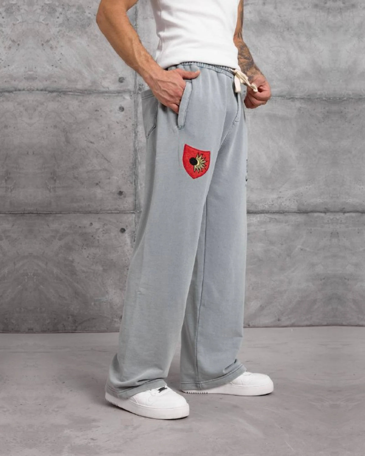 Emblem Patch Cotton Sweatpants in Gray by Withinblack