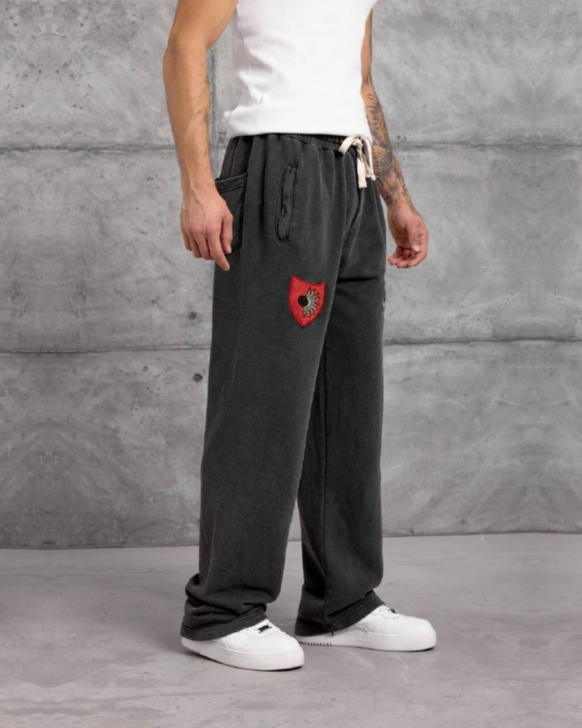 Emblem Patch Cotton Sweatpants in Black by Withinblack
